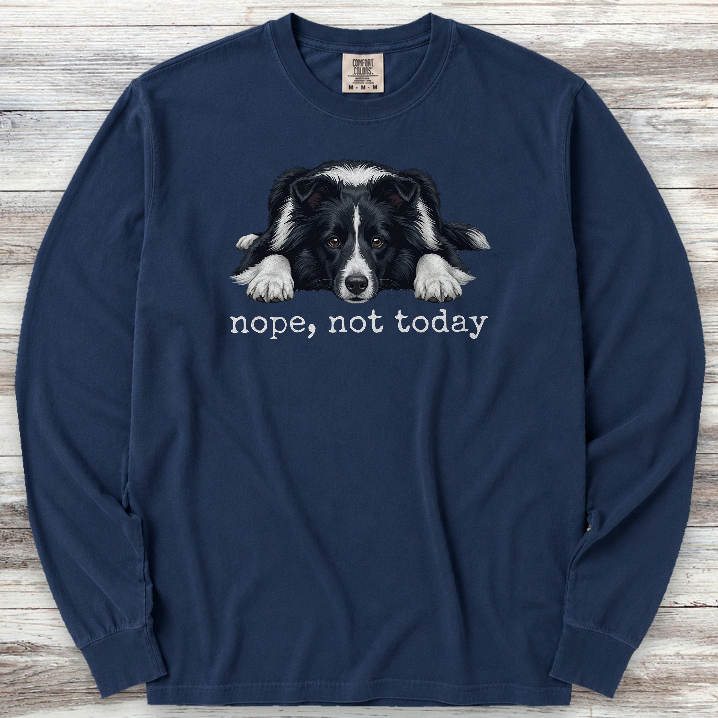 Shetland Sheepdog Bi-Black Nope Long Sleeve Tee - True Navy