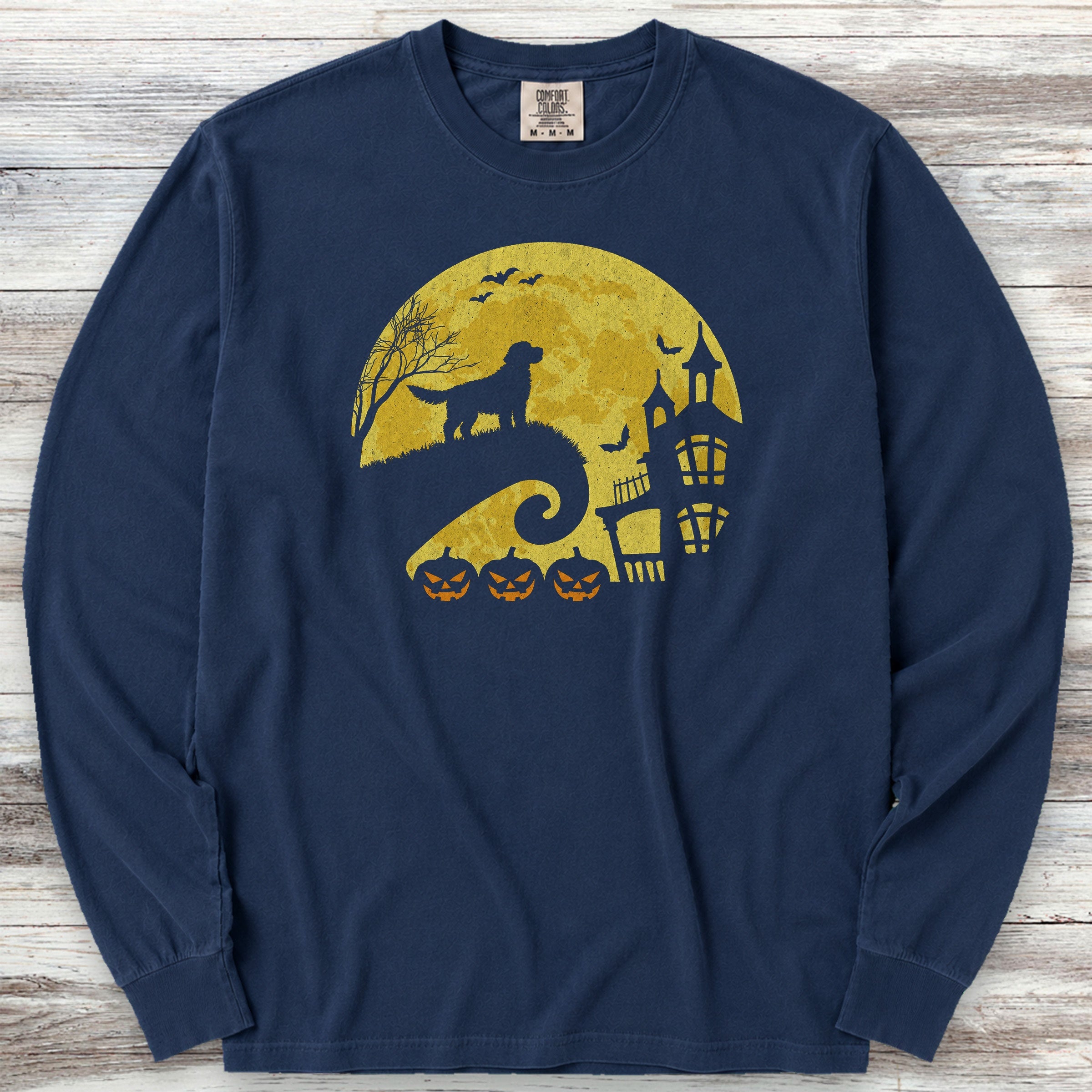 Labradoodle Halloween Moon Long Sleeve Tee - True Navy