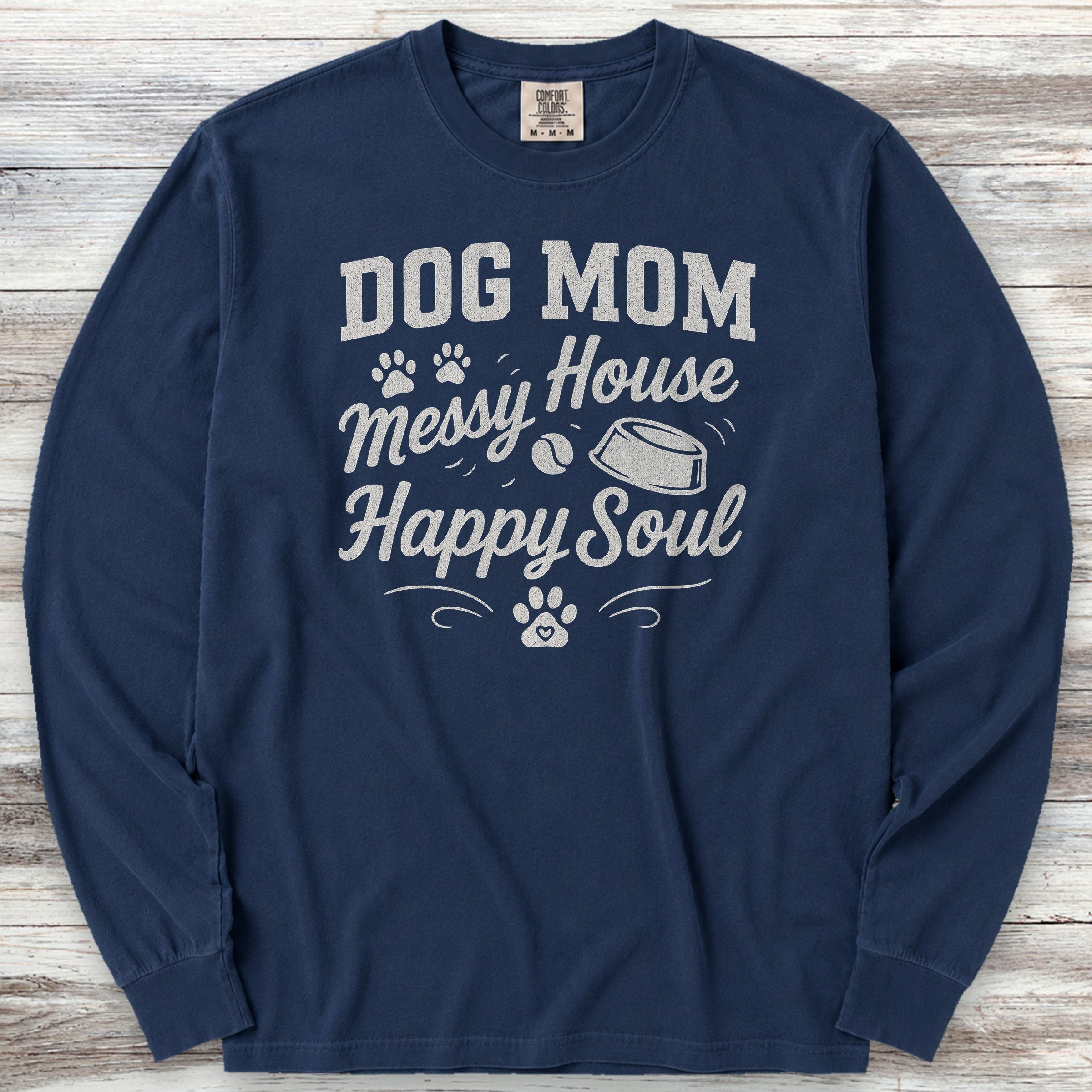 Dog Mom Happy Soul Long Sleeve Tee - True Navy