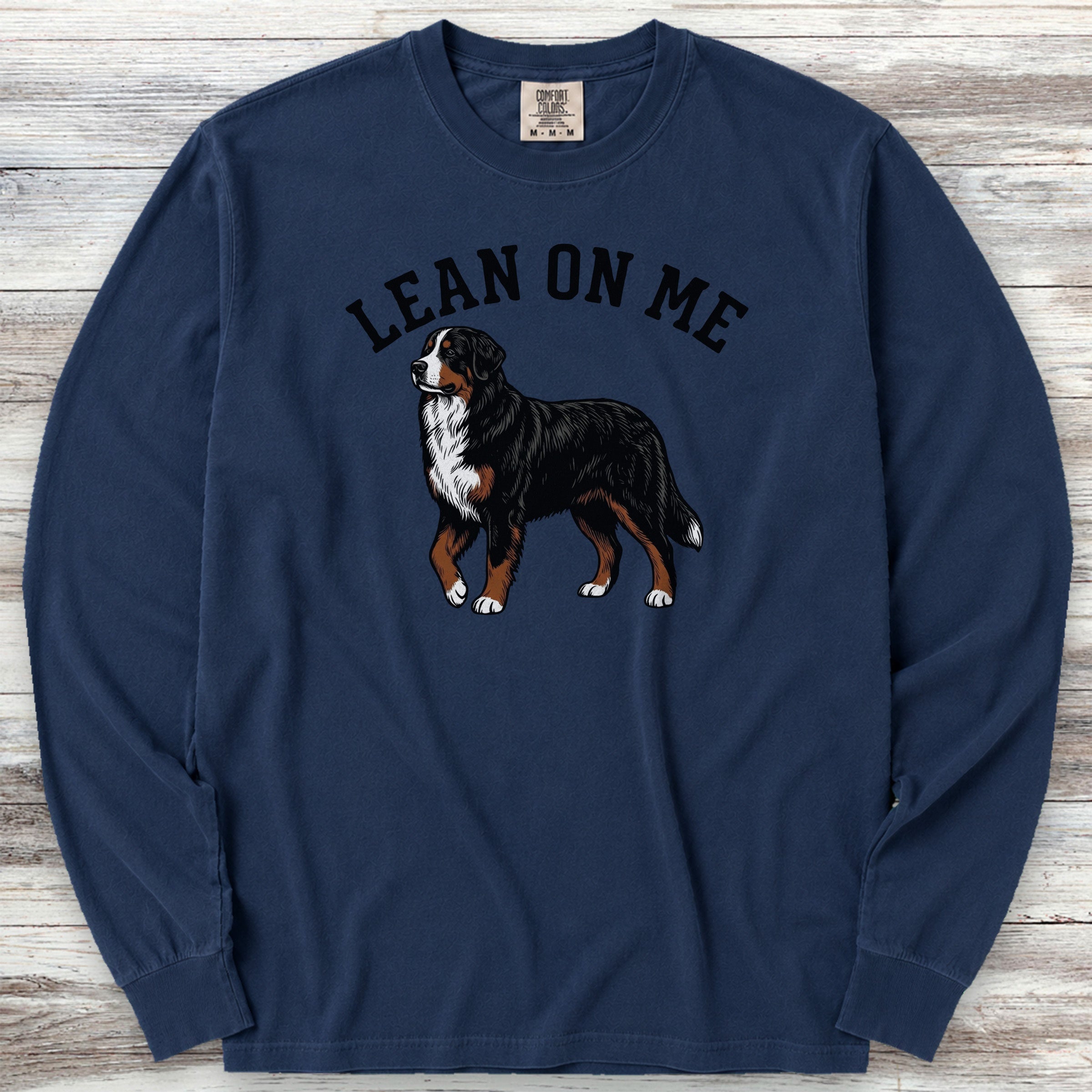 Bernese Mountain Dog Lean on Me Long Sleeve Tee - True Navy