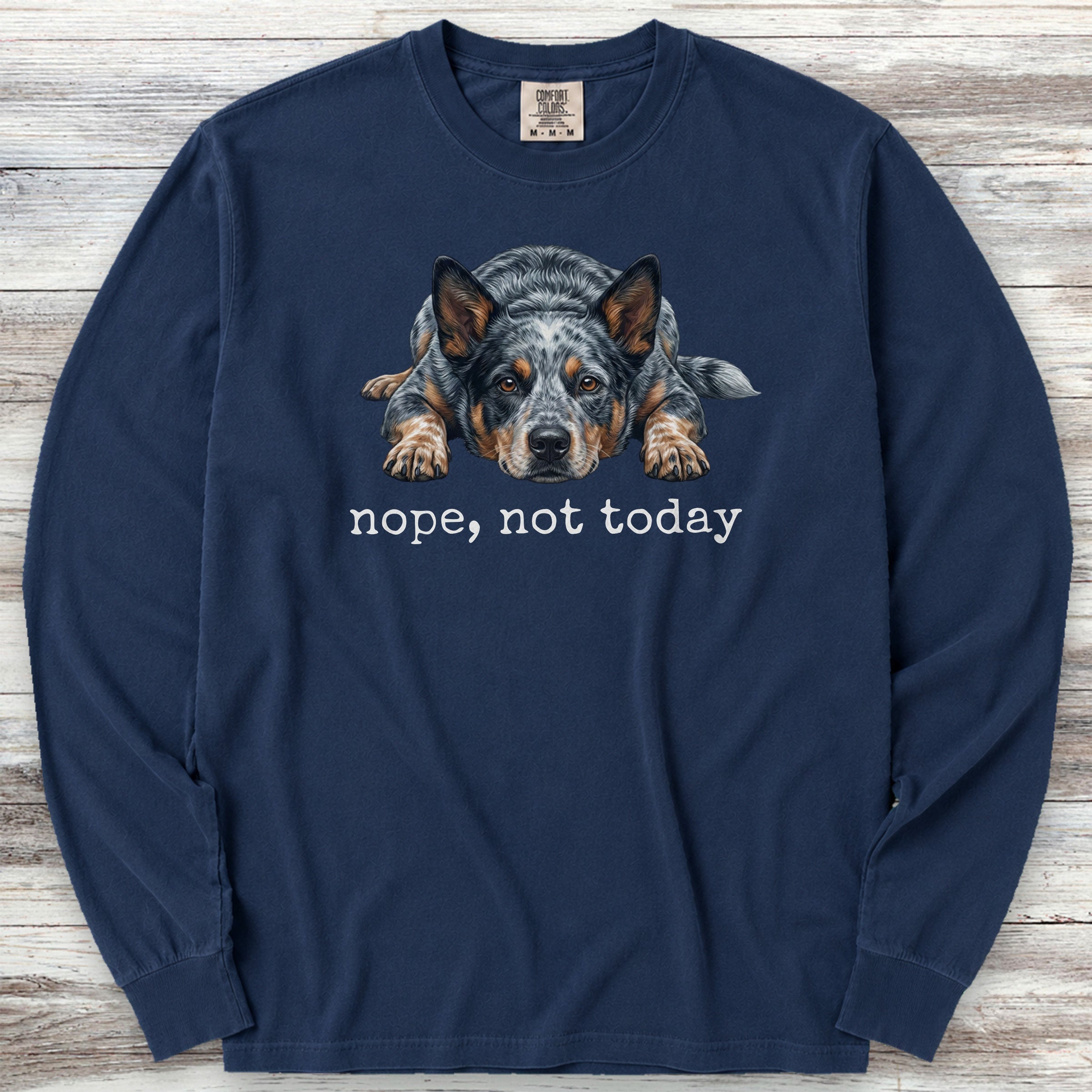 Australian Cattle Dog Blue Heeler Nope Long Sleeve Tee - True Navy