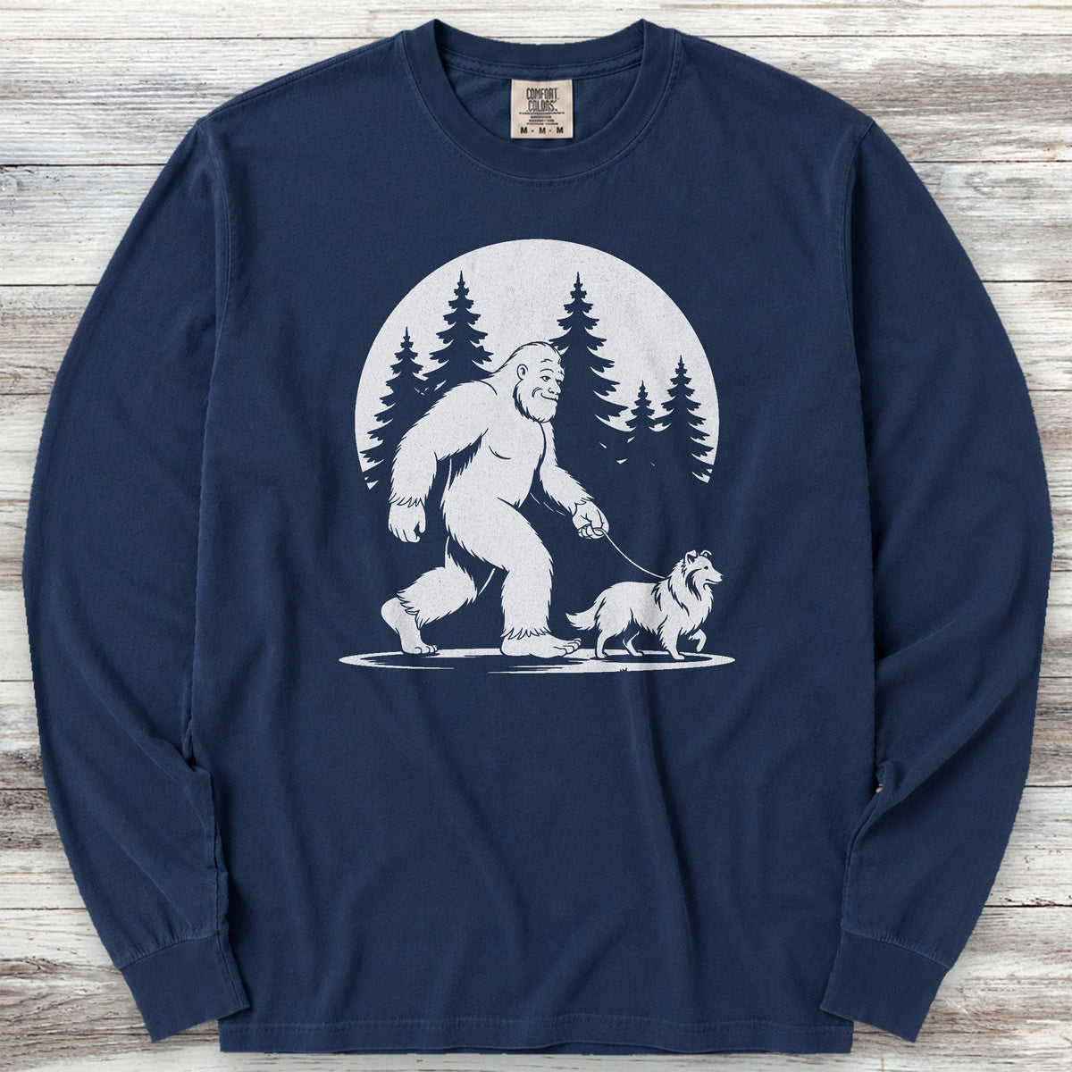 Shetland Sheepdog Bigfoot Long Sleeve Tee - True Navy