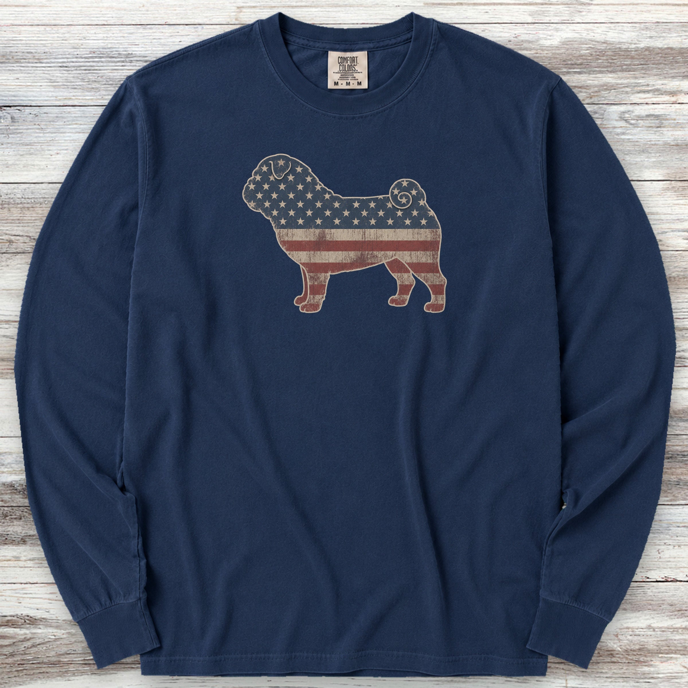 Pug Vintage USA Long Sleeve Tee - True Navy