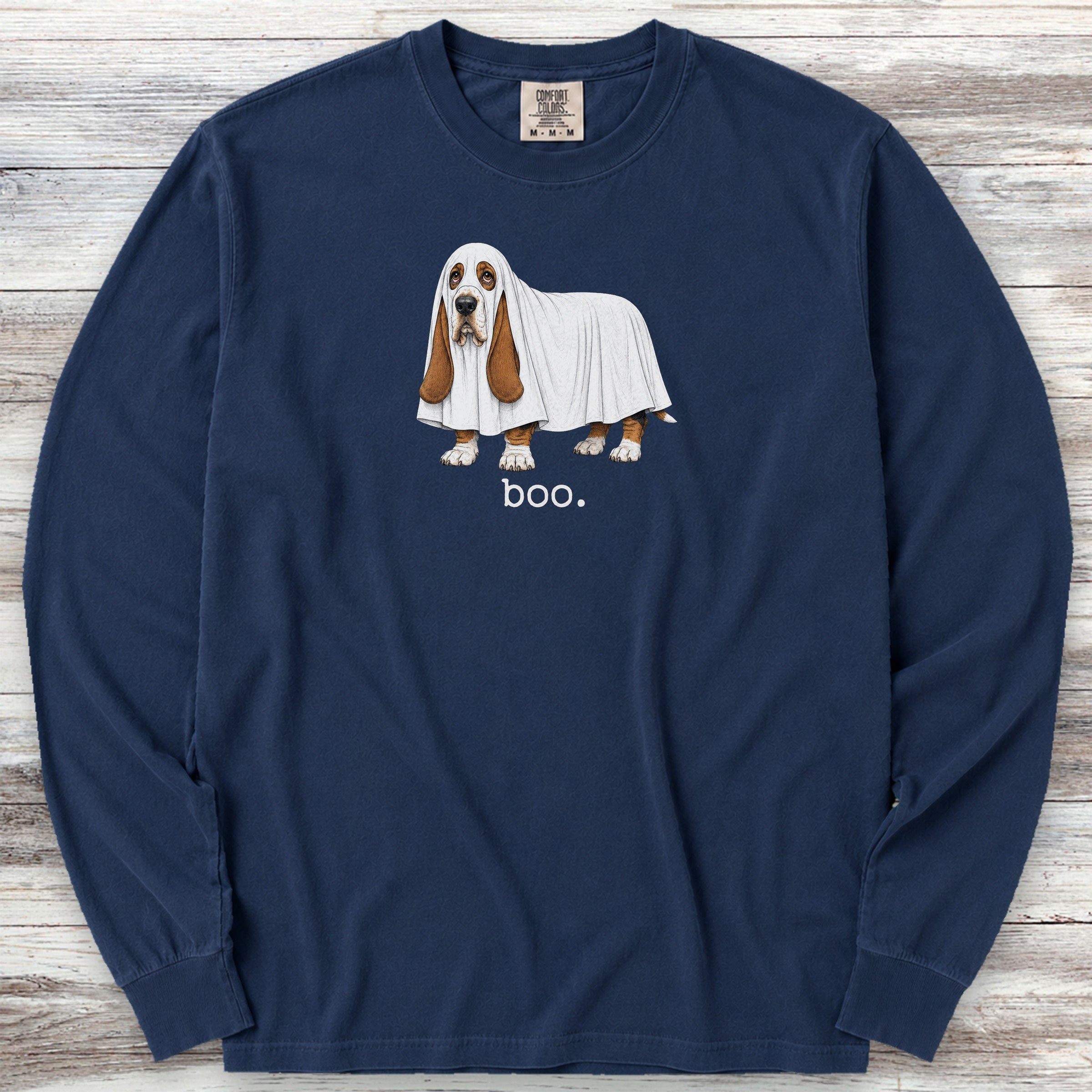 Basset Hound Boo Long Sleeve Tee - True Navy