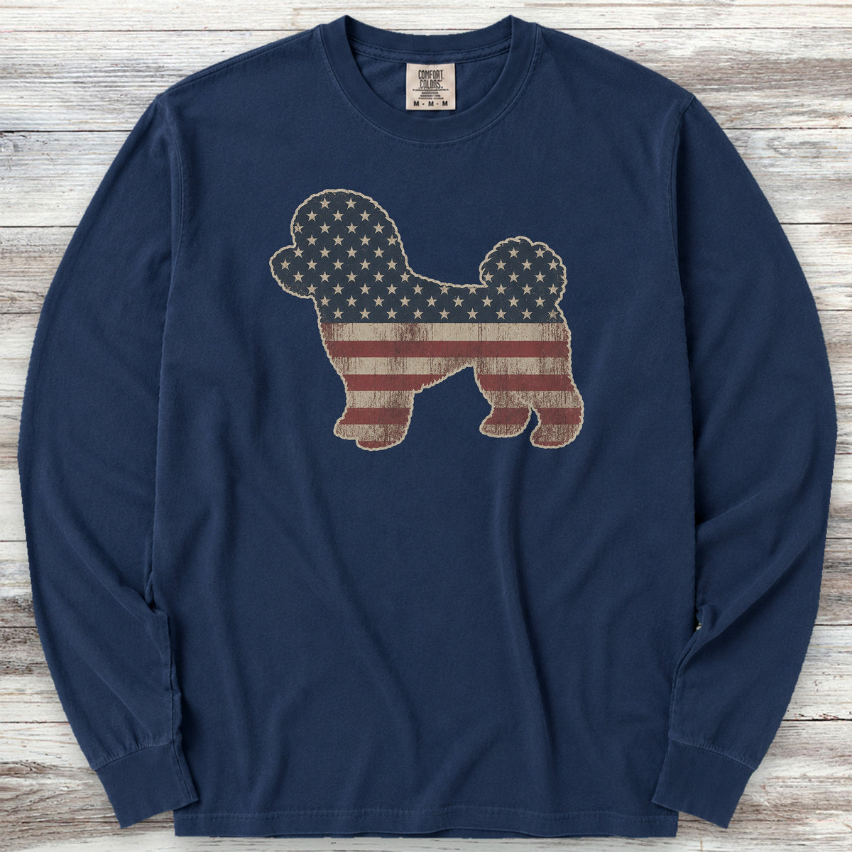 Bichon Frise Vintage USA Long Sleeve Tee - True Navy