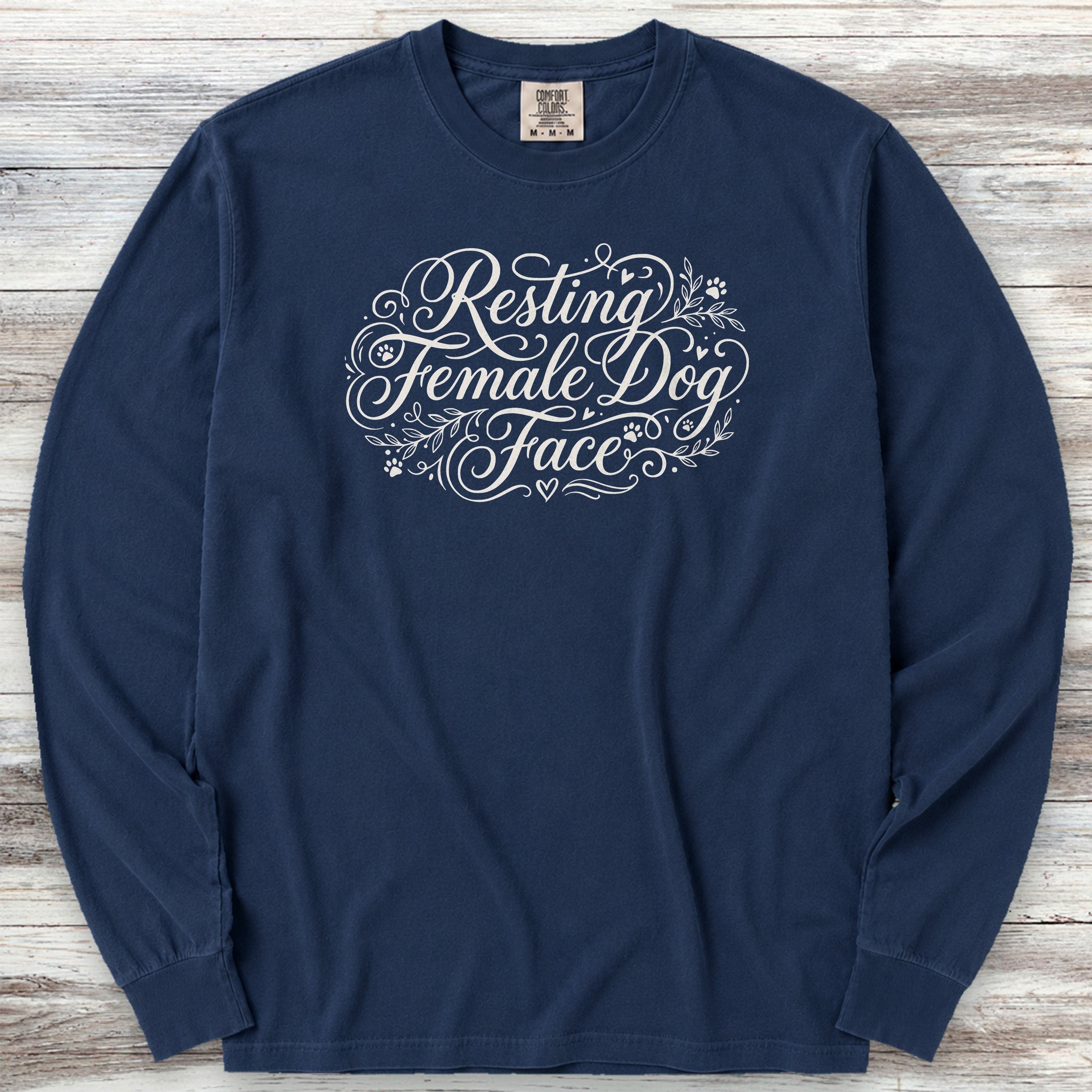 Resting Female Dog Face Long Sleeve Tee - True Navy