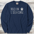 Corgi Hold On Long Sleeve Tee - True Navy