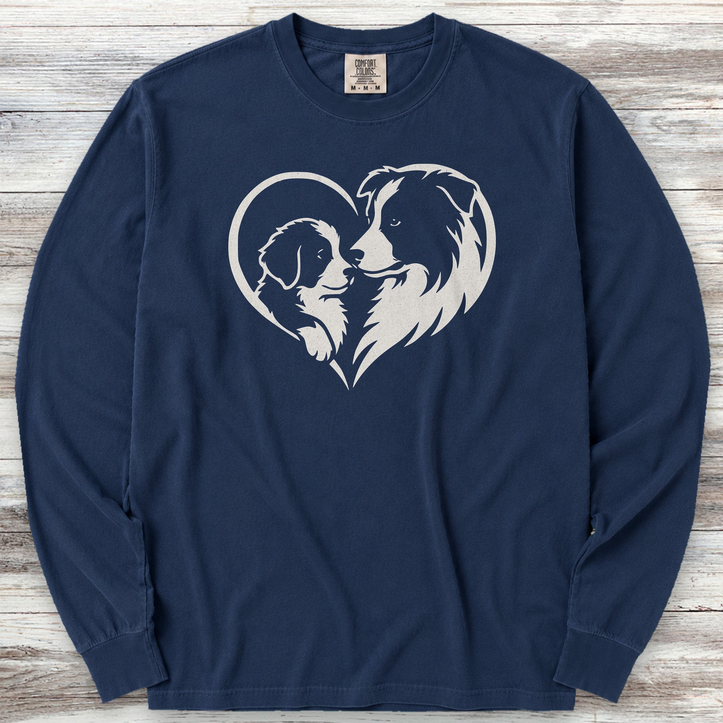 Border Collie Heart Bond Long Sleeve Tee - True Navy