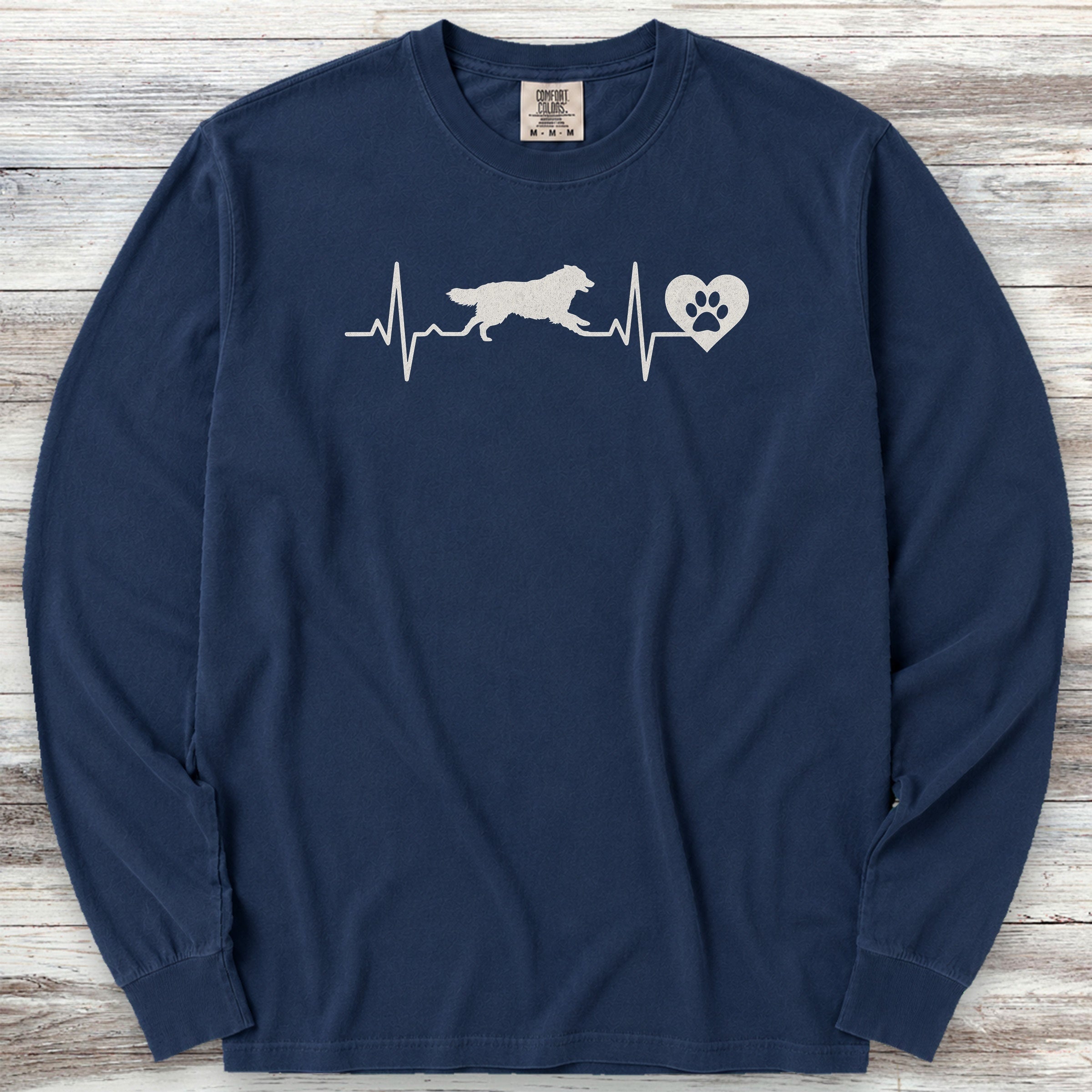Australian Shepherd Heartbeat Long Sleeve Tee - True Navy