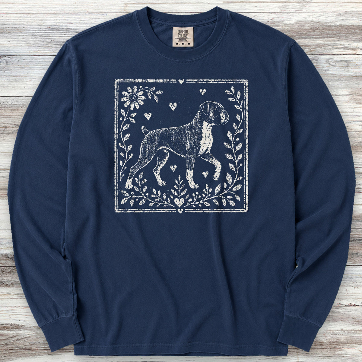 Boxer Linocut Long Sleeve Tee - True Navy