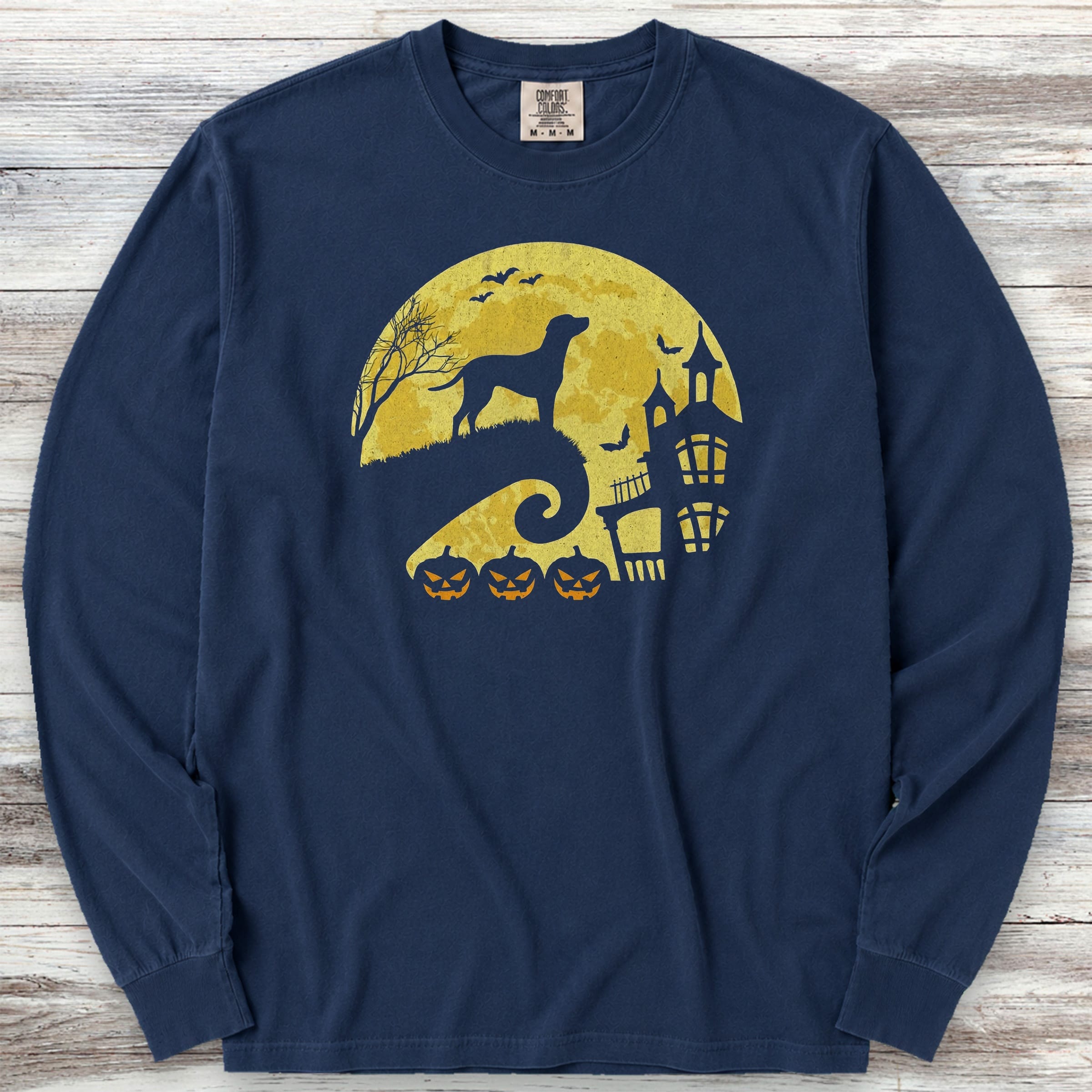 Coonhound Halloween Moon Long Sleeve Tee - True Navy