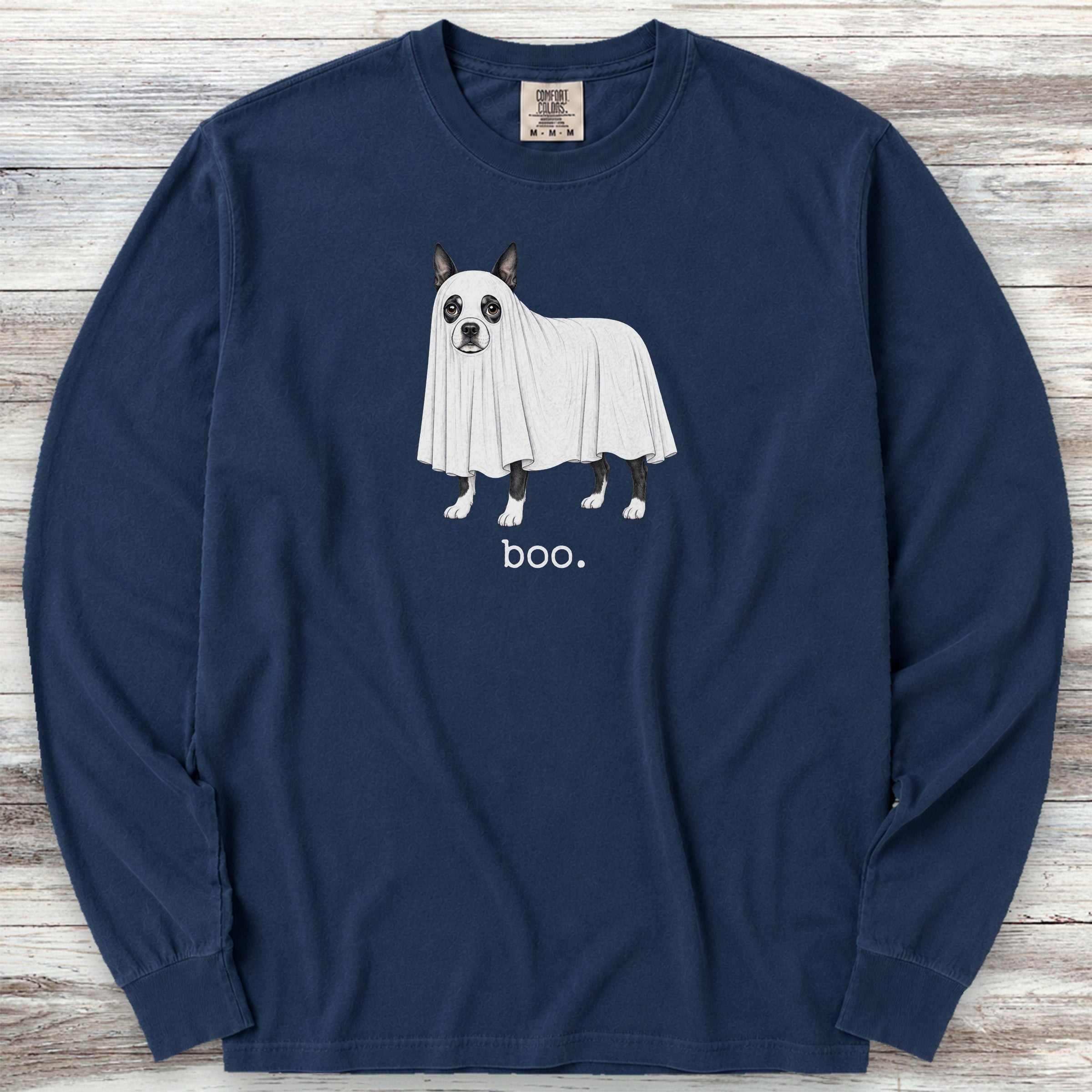 Boston Terrier Boo Long Sleeve Tee - True Navy