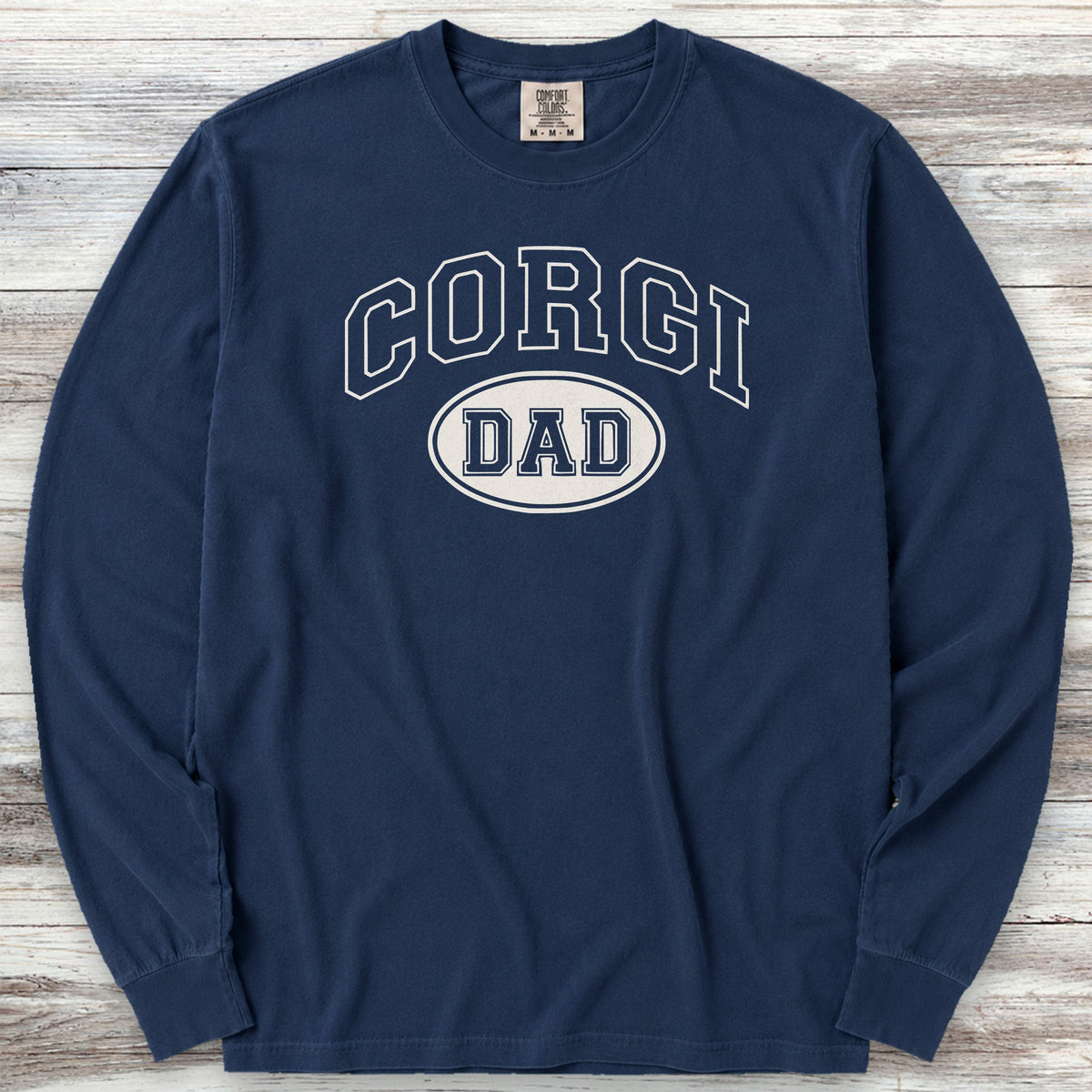 Corgi University Dad Long Sleeve Tee - True Navy
