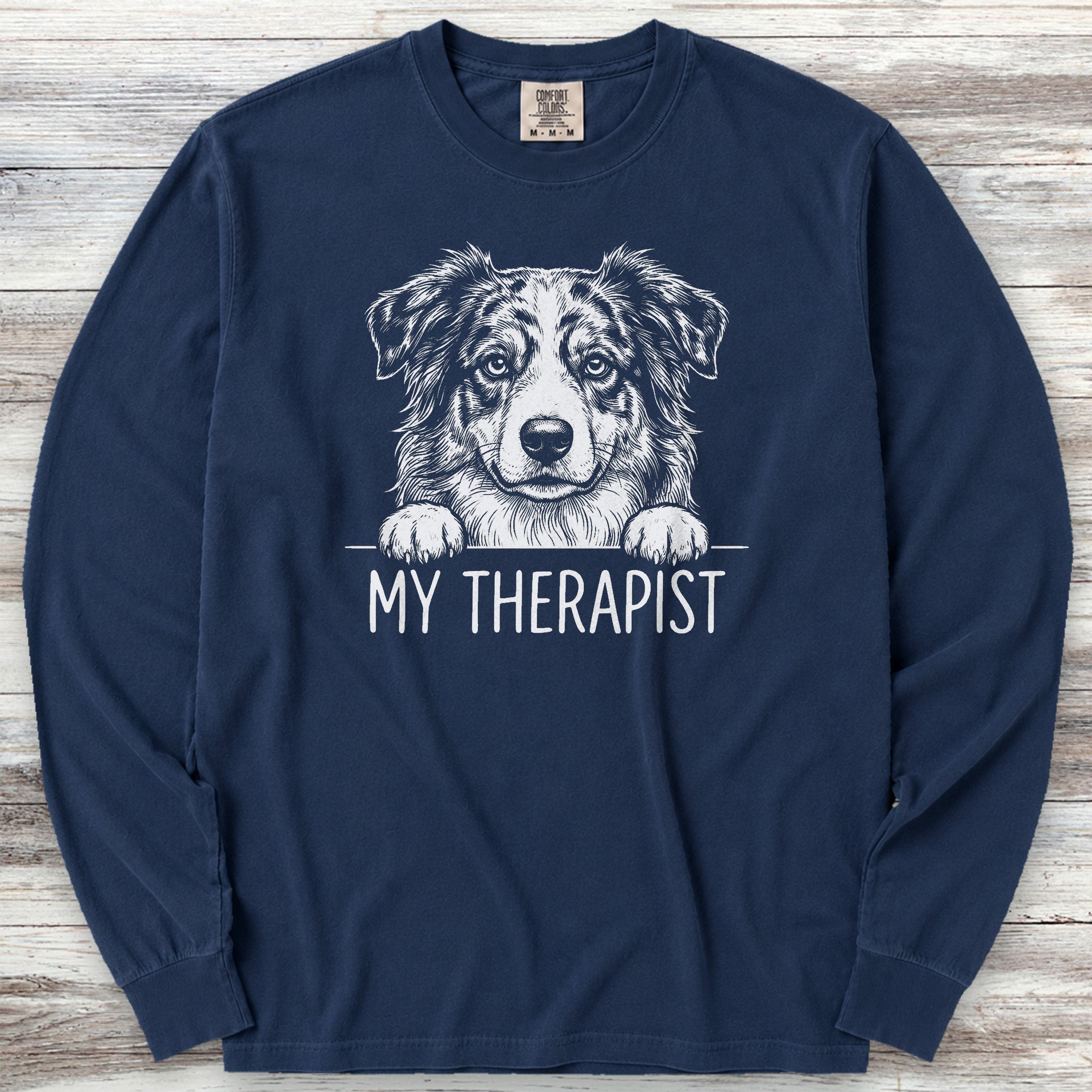 Australian Shepherd Therapist Long Sleeve Tee - True Navy