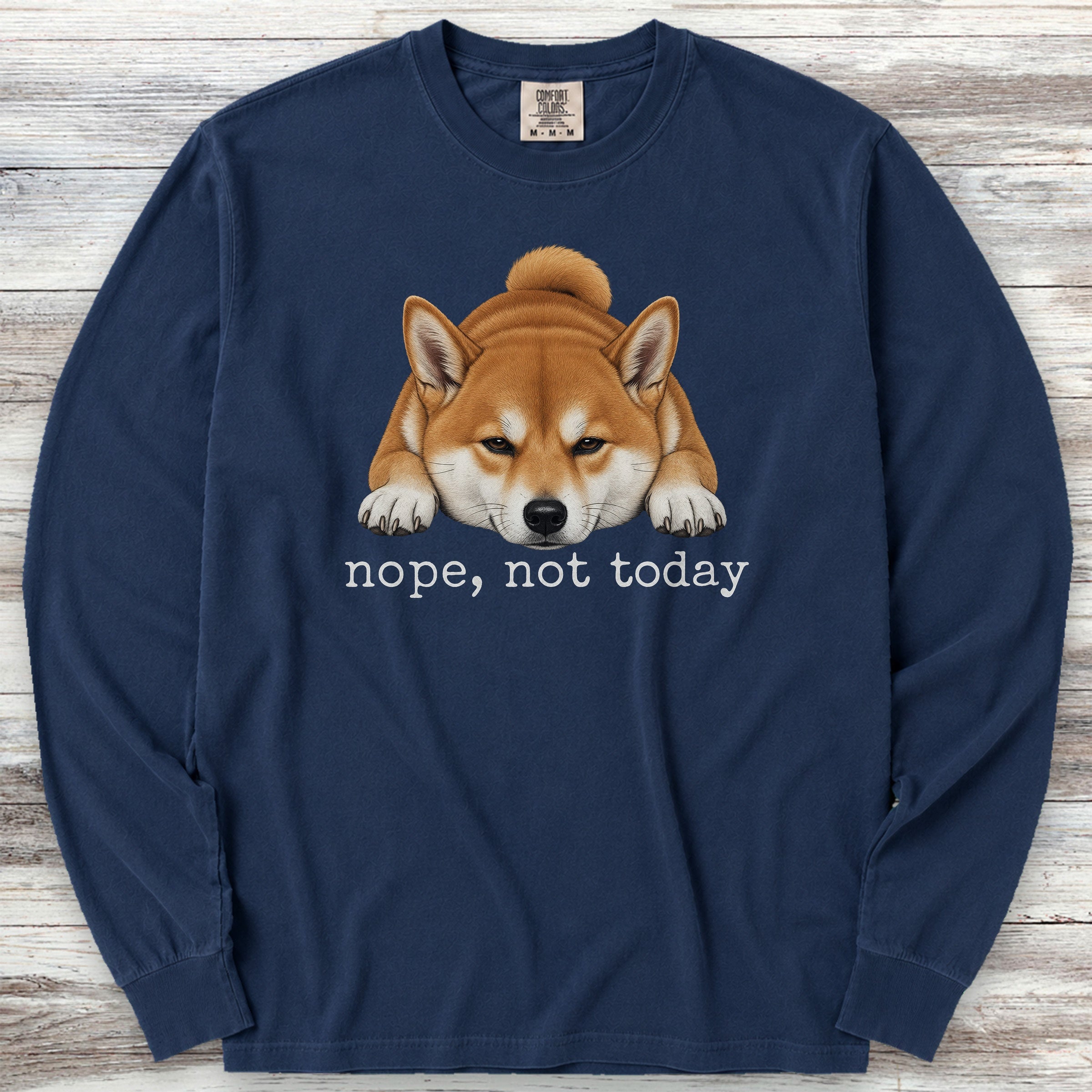 Shiba Inu Nope Long Sleeve Tee - True Navy
