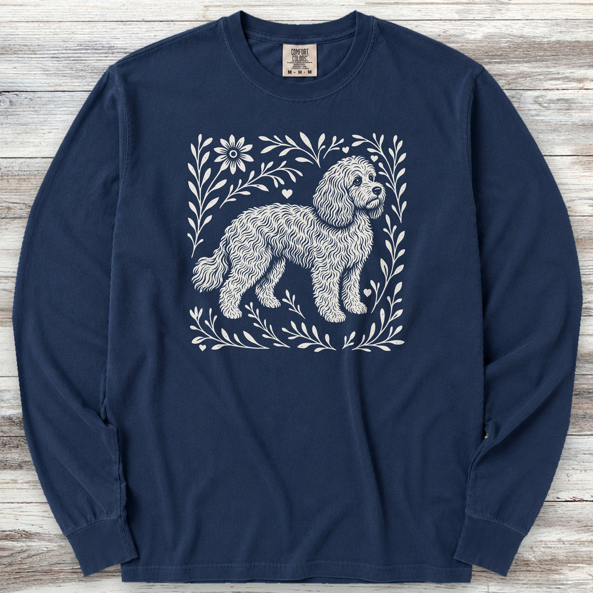 Cockapoo Linocut Long Sleeve Tee - True Navy
