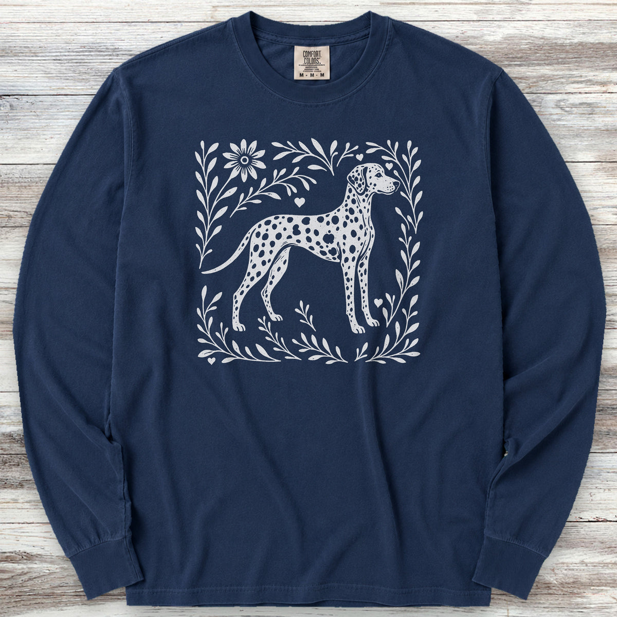 Dalmatian Linocut Long Sleeve Tee - True Navy