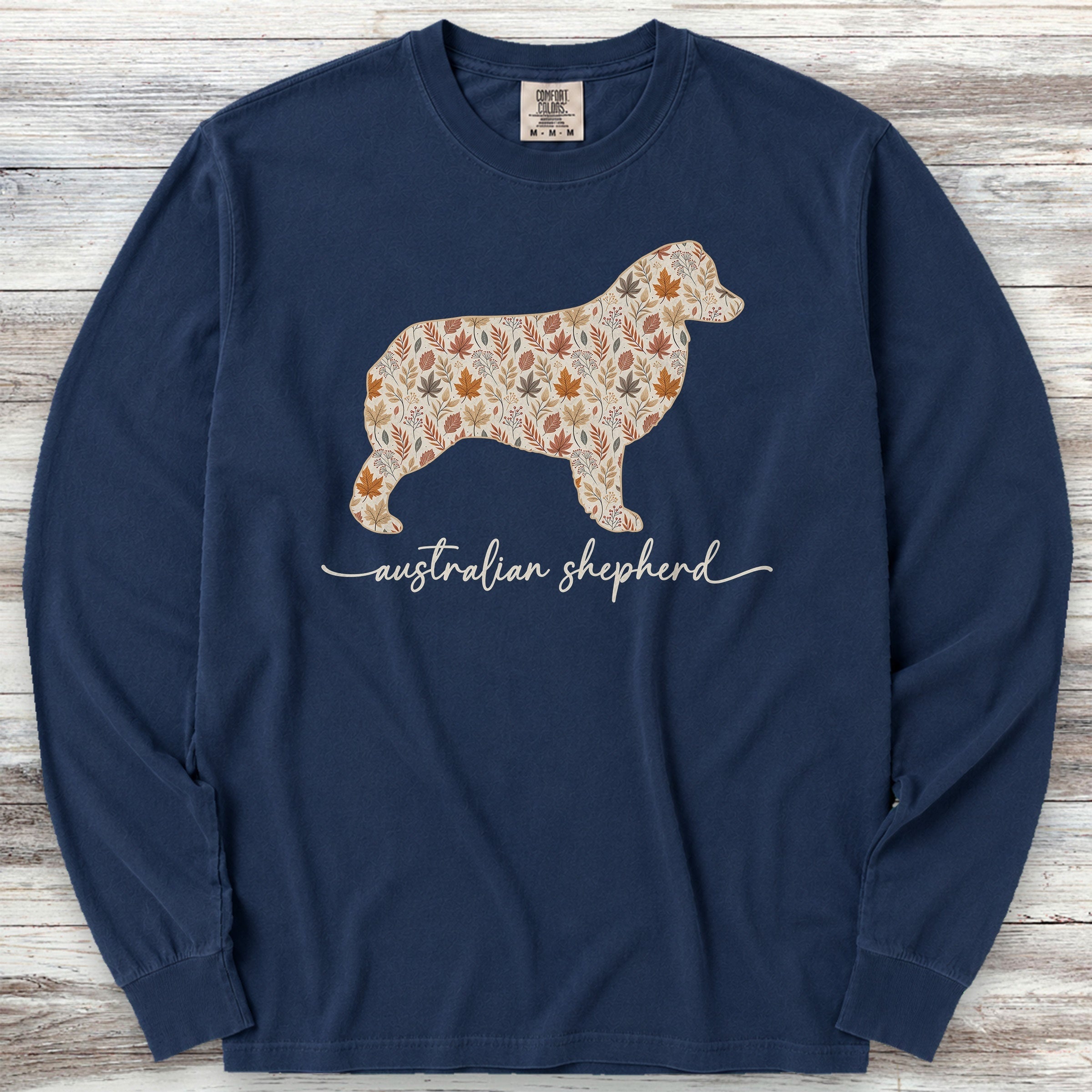 Australian Shepherd Fall Long Sleeve Tee - True Navy