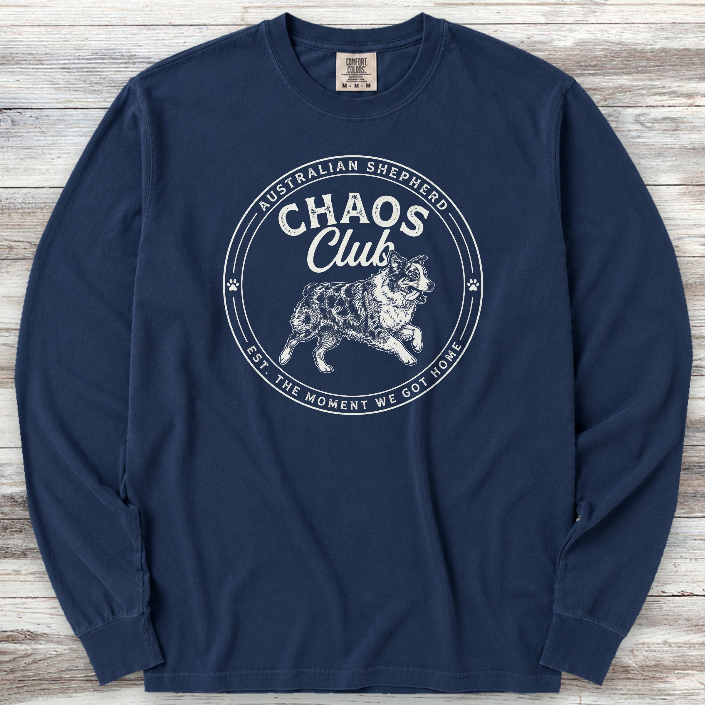 Australian Shepherd Chaos Club Long Sleeve Tee - True Navy