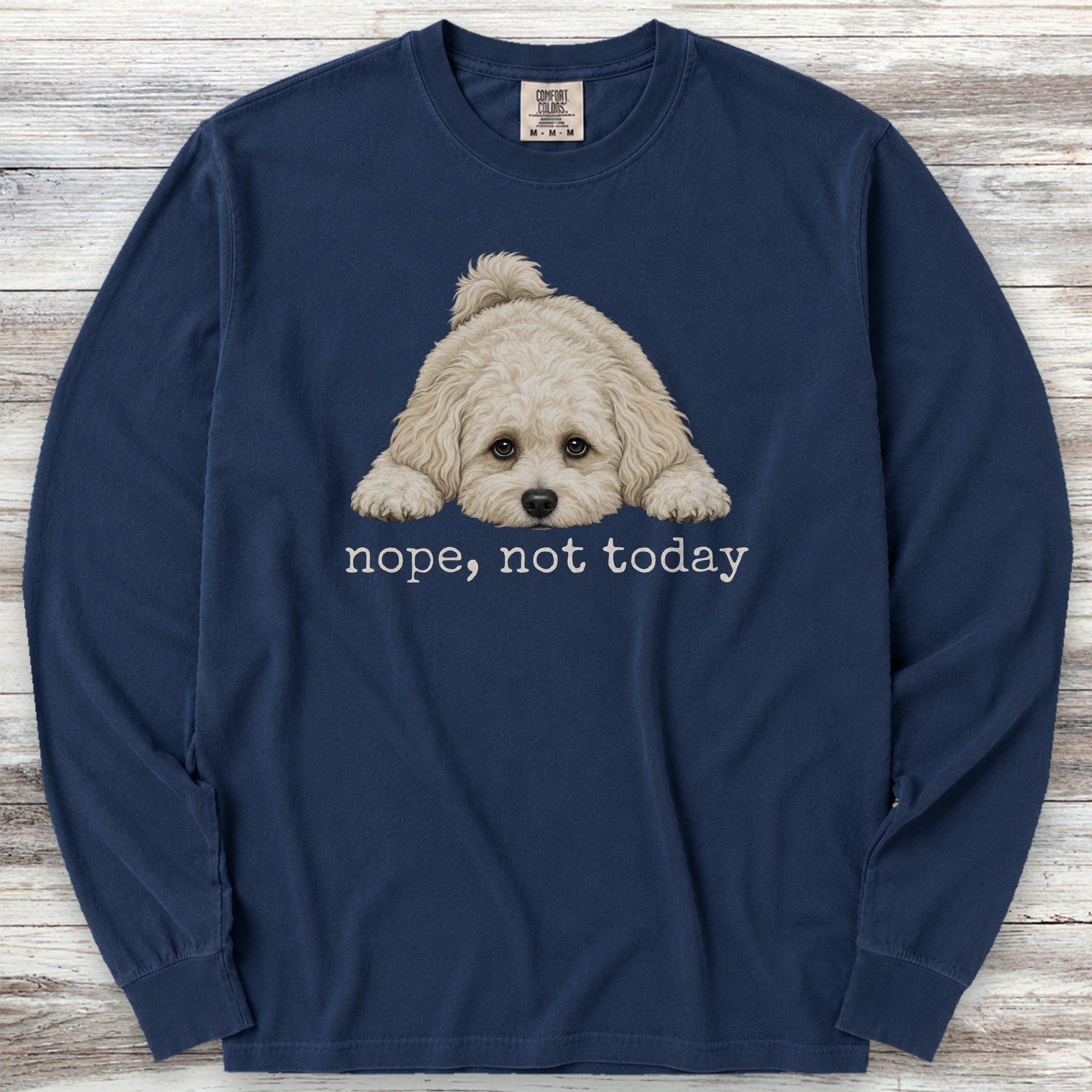 Maltipoo Nope Long Sleeve Tee - True Navy