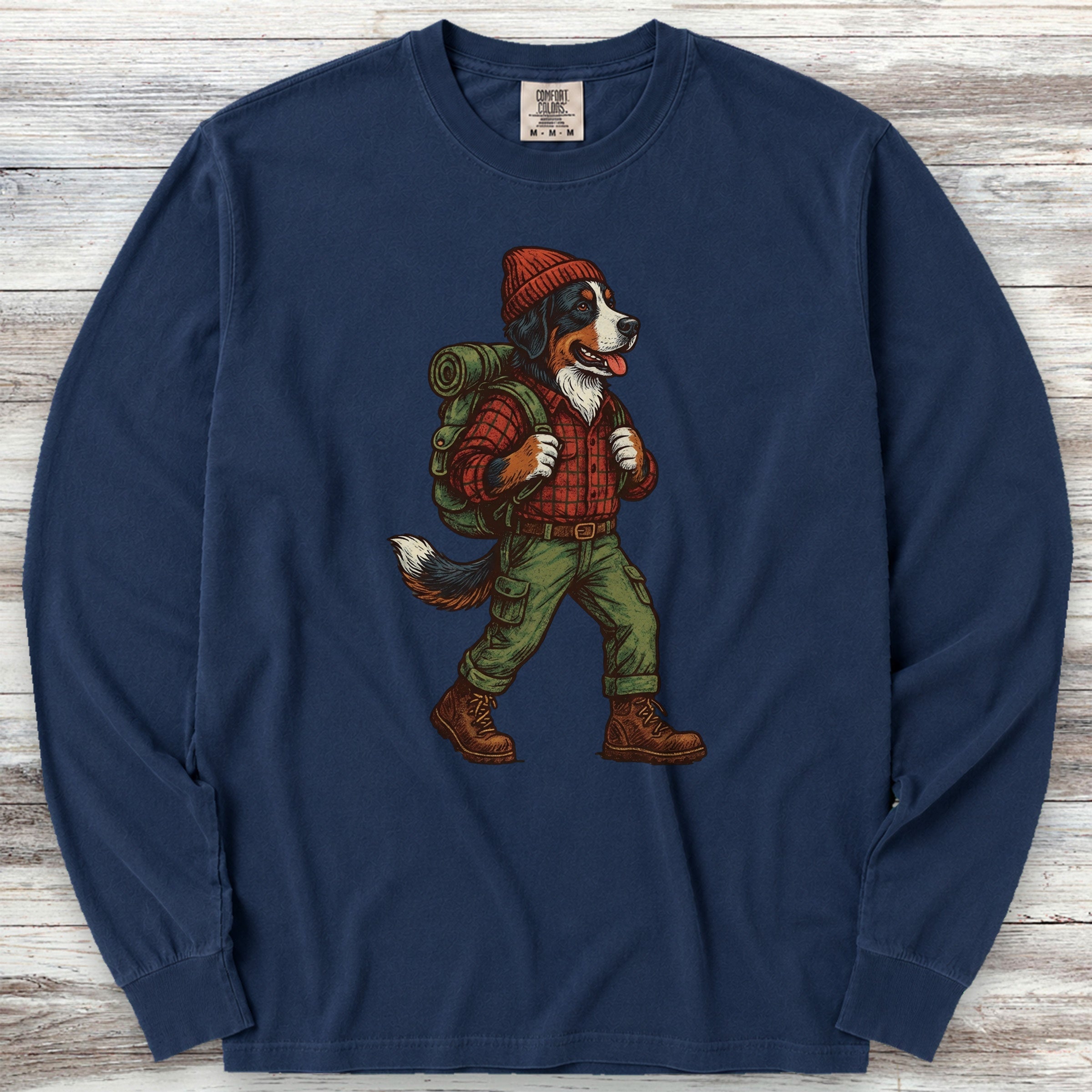 Bernese Mountain Dog Hiking Long Sleeve Tee - True Navy