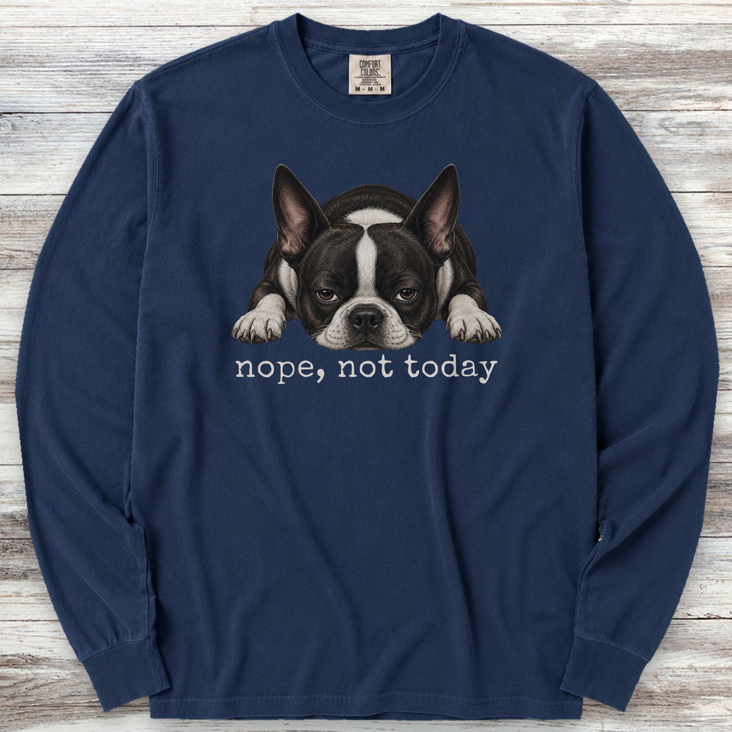 Boston Terrier Nope Long Sleeve Tee - True Navy