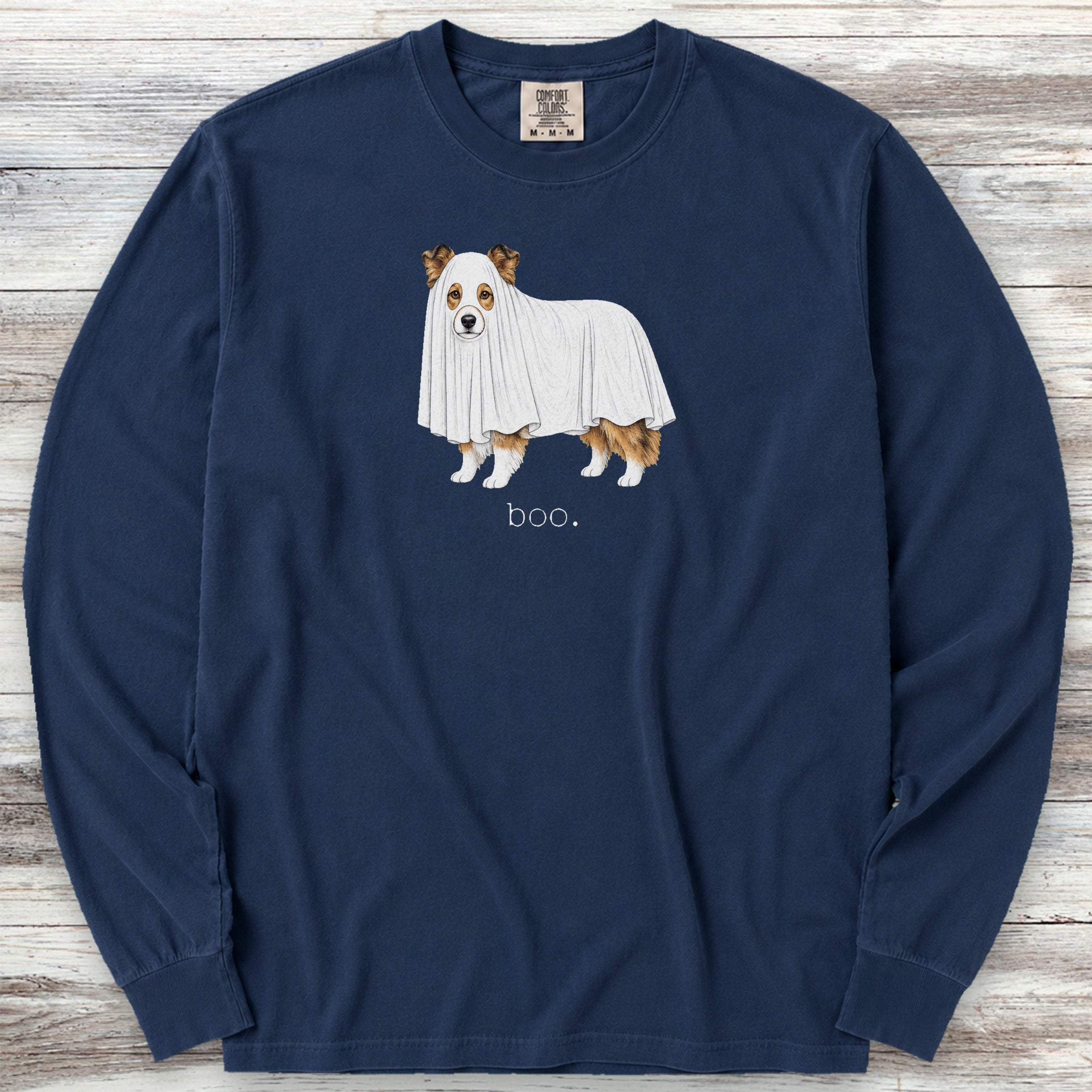Shetland Sheepdog Boo Long Sleeve Tee - True Navy