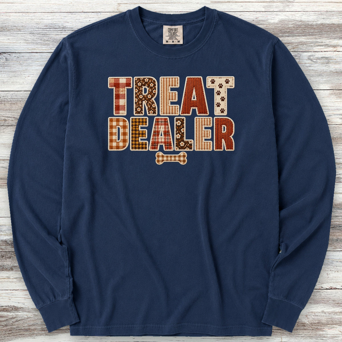 Treat Dealer Fall Faux Patchwork Long Sleeve Tee - True Navy