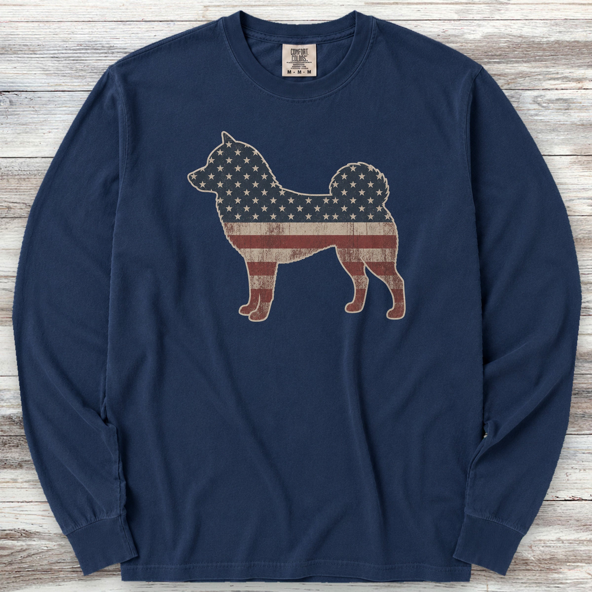 Shiba Inu Vintage USA Long Sleeve Tee - True Navy