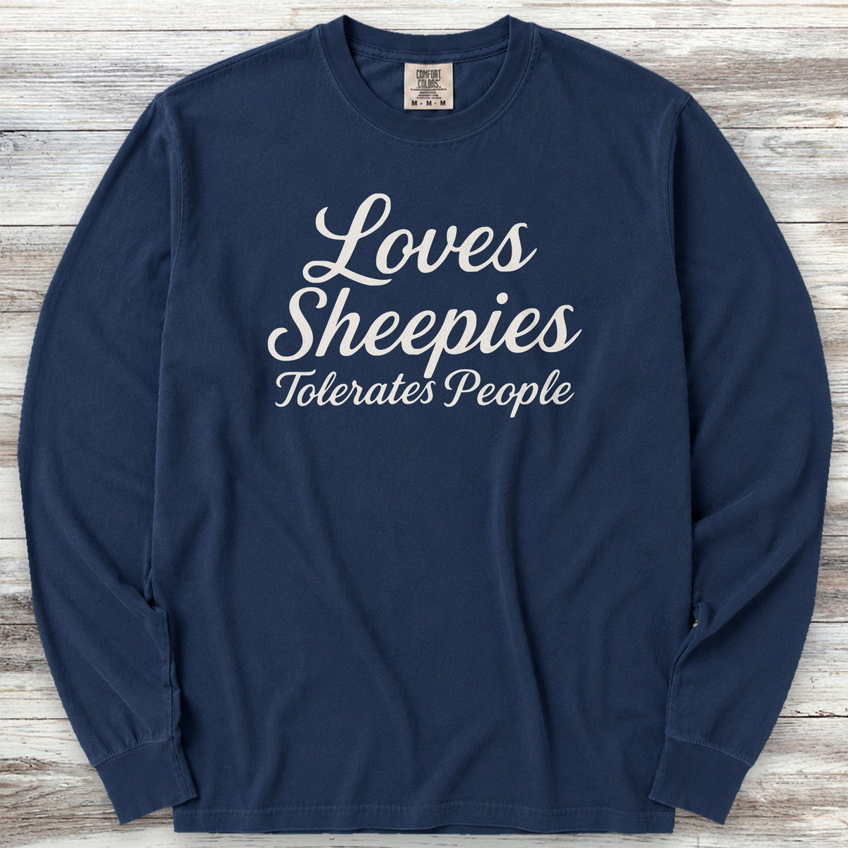 Old English Sheepdog Tolerates People Long Sleeve Tee - True Navy