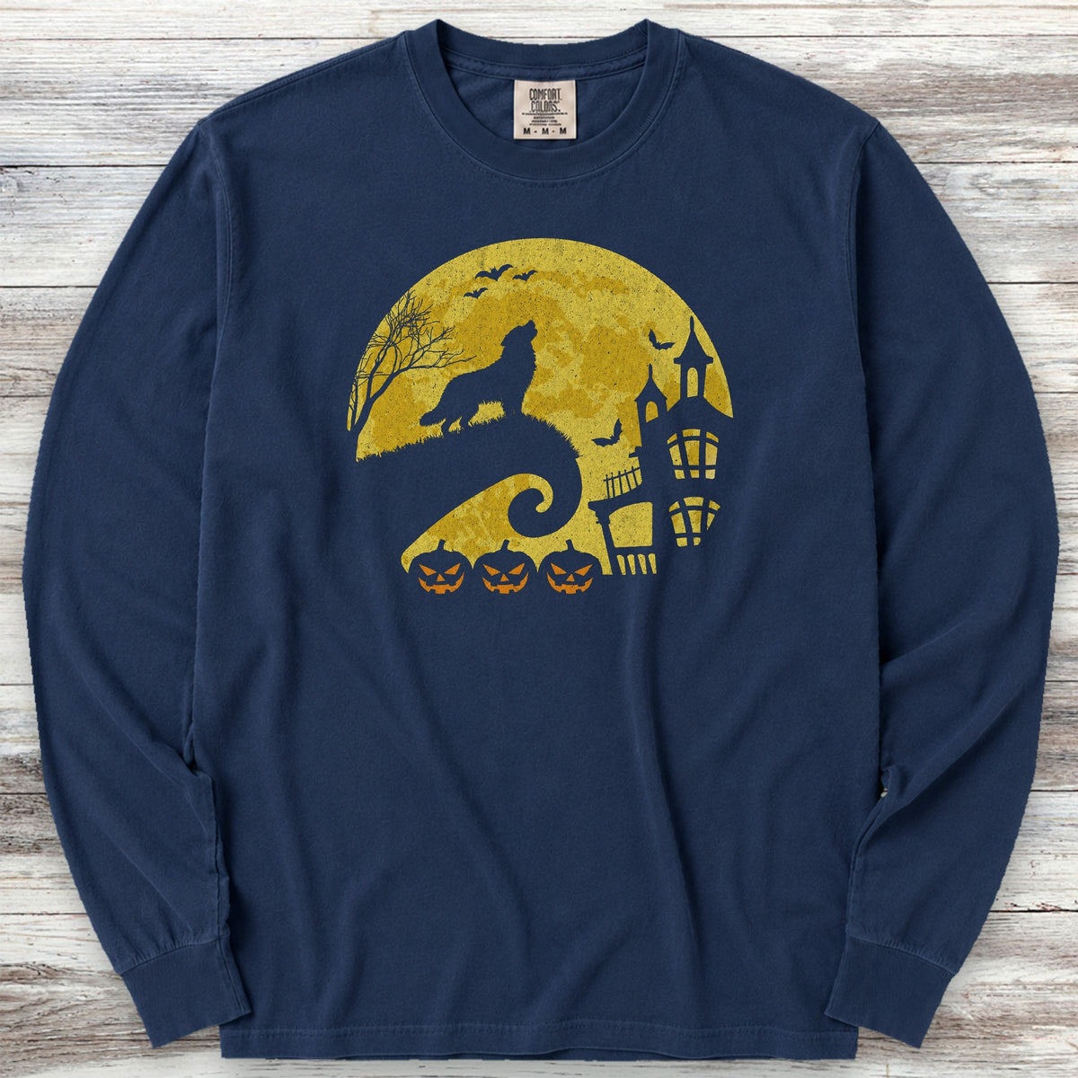 Australian Mountain Dog Halloween Moon Long Sleeve Tee - True Navy