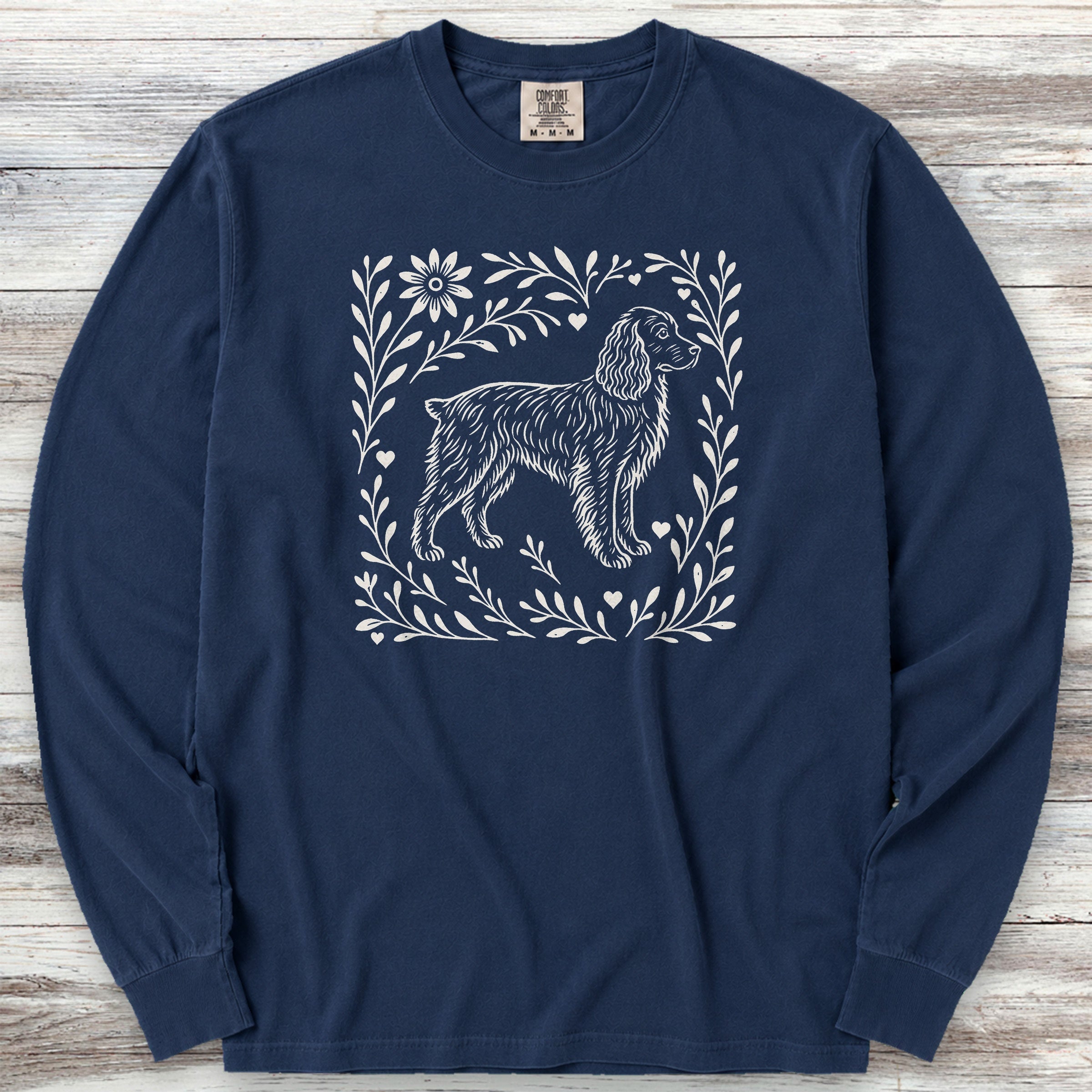 Boykin Spaniel Linocut Long Sleeve Tee - True Navy