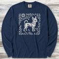 Chihuahua Linocut Long Sleeve Tee - True Navy
