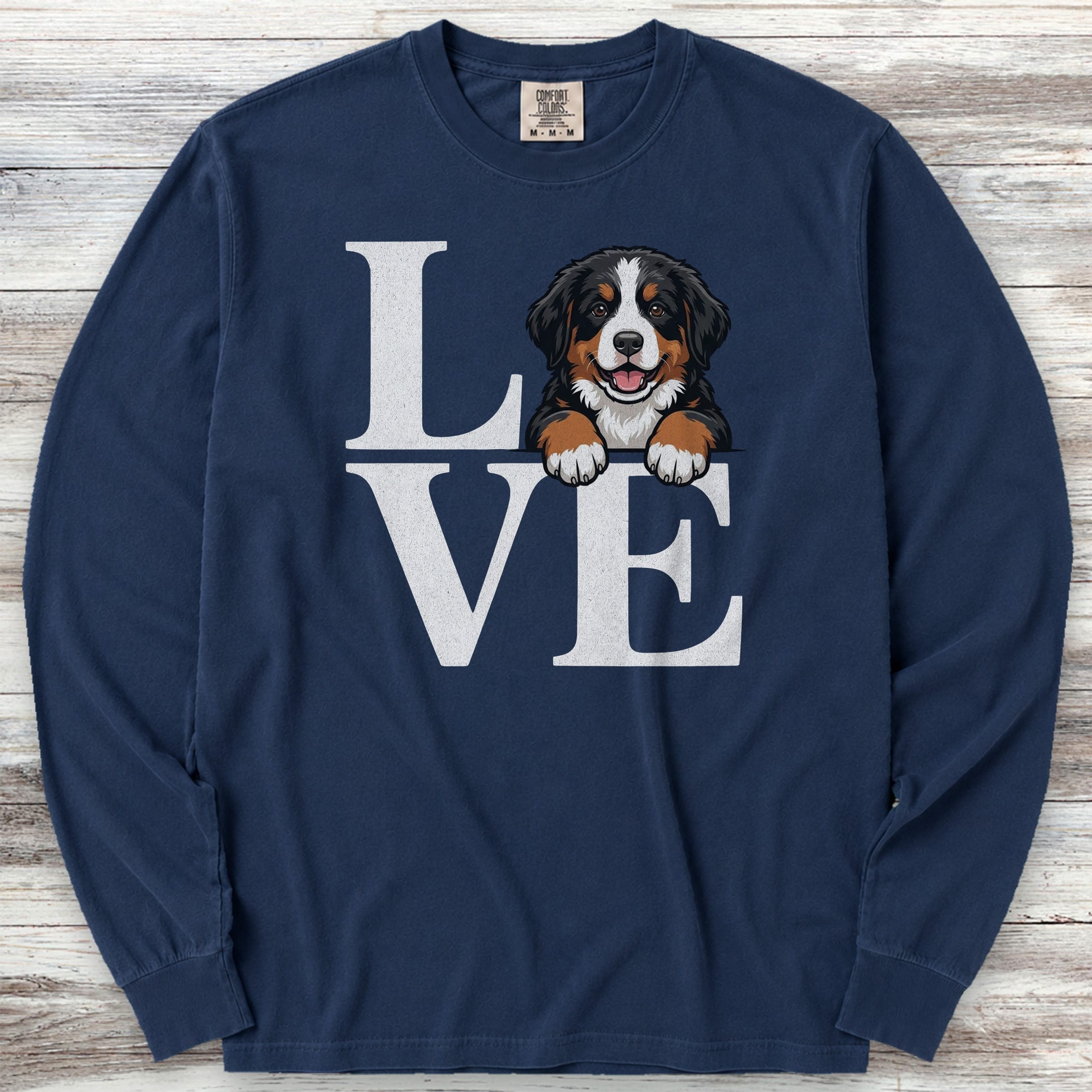 Bernese Mountain Dog Puppy Love Long Sleeve Tee - True Navy
