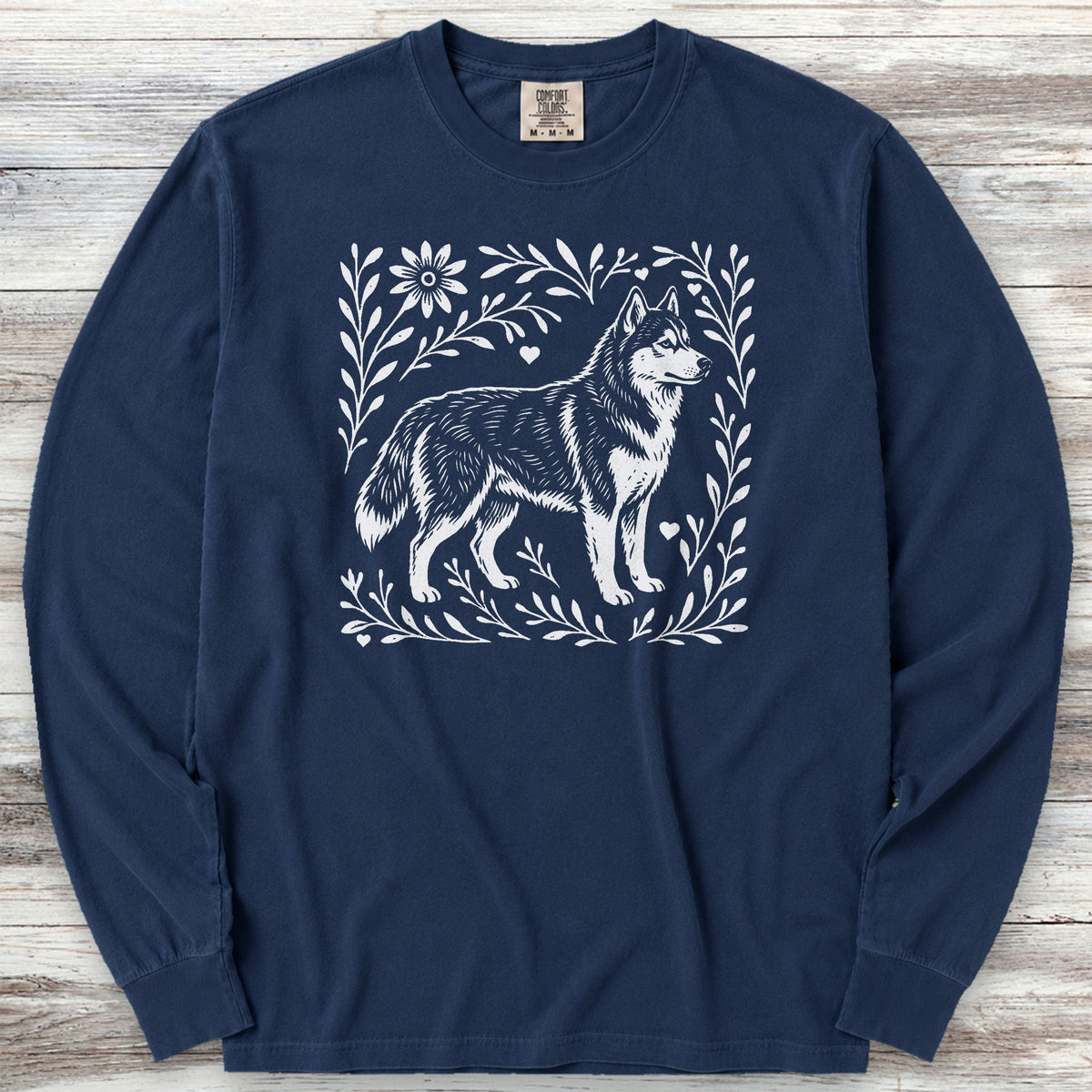 Husky Linocut Long Sleeve Tee - True Navy