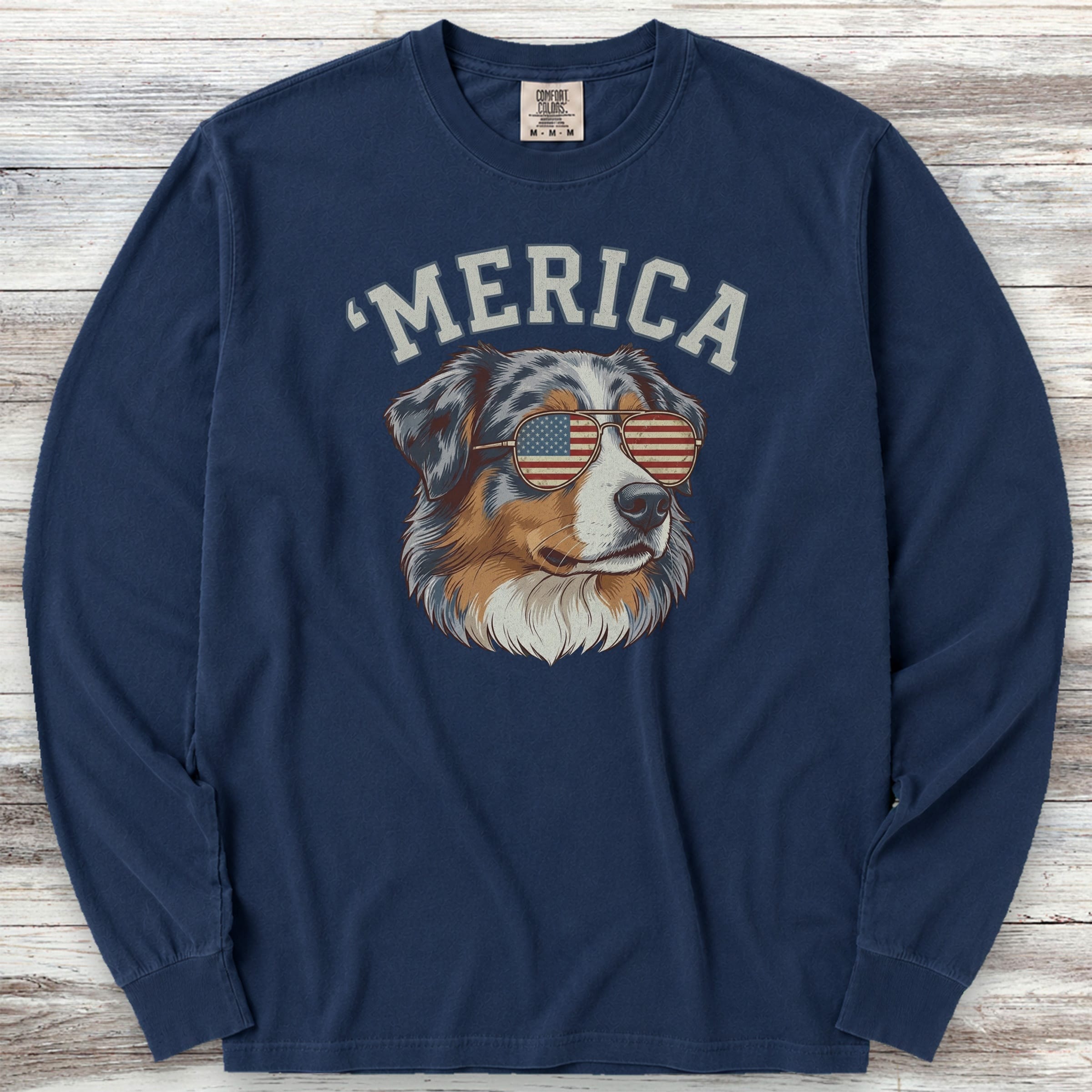 Australian Shepherd 'Merica Long Sleeve Tee - True Navy