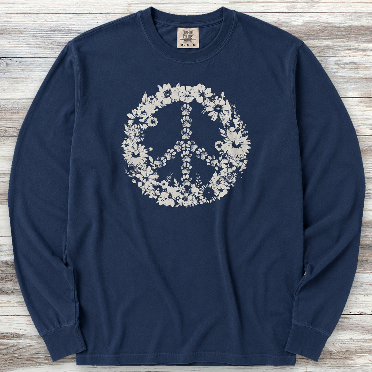 Vintage Floral Peace Long Sleeve Tee - True Navy