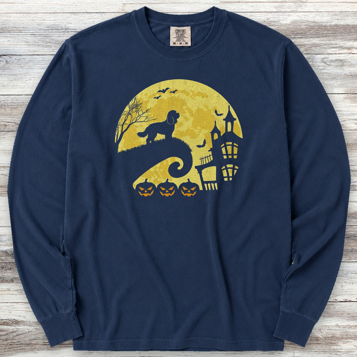 Cockapoo Halloween Moon Long Sleeve Tee - True Navy
