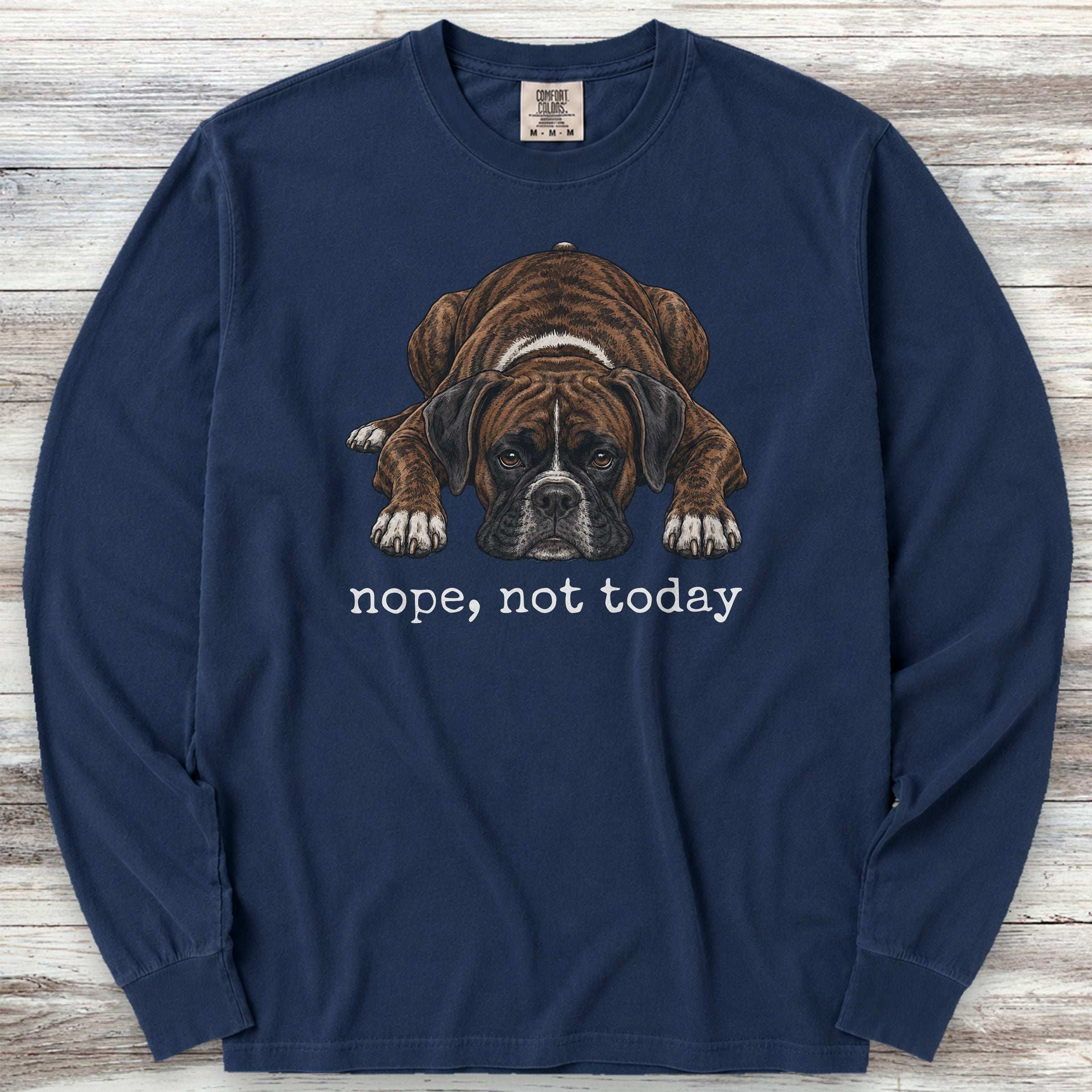 Boxer Brindle Nope Long Sleeve Tee - True Navy