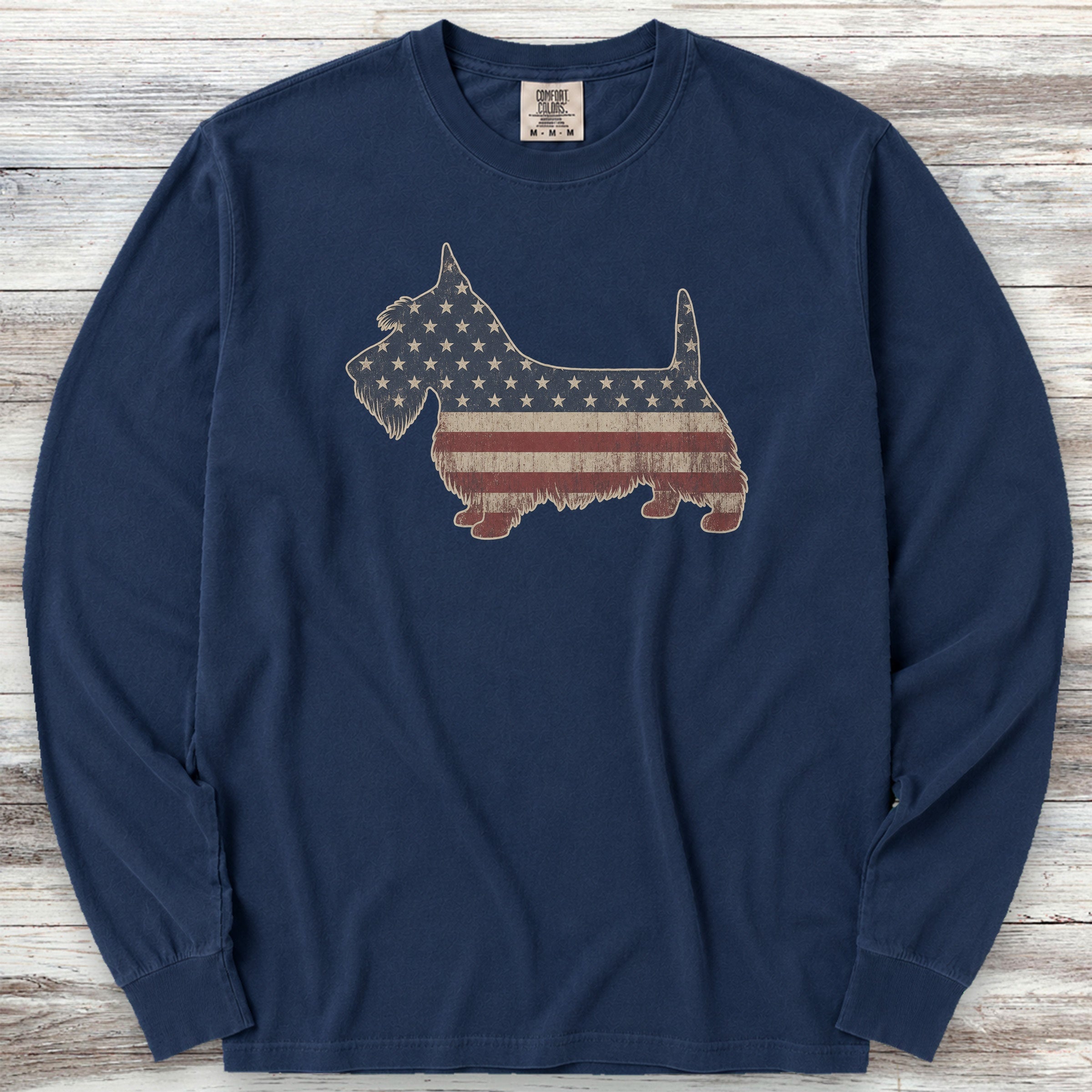 Scottish Terrier Vintage USA Long Sleeve Tee - True Navy