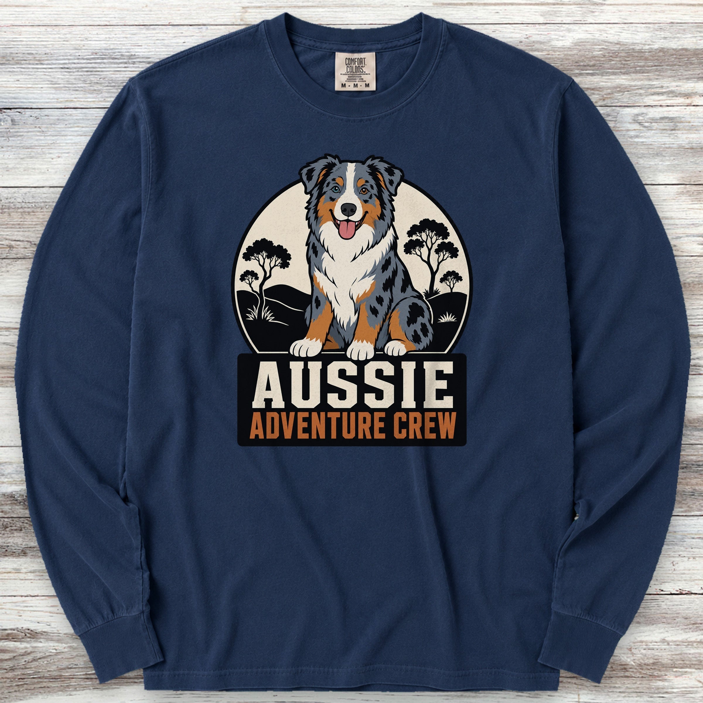 Australian Shepherd Adventure Crew Long Sleeve Tee - True Navy