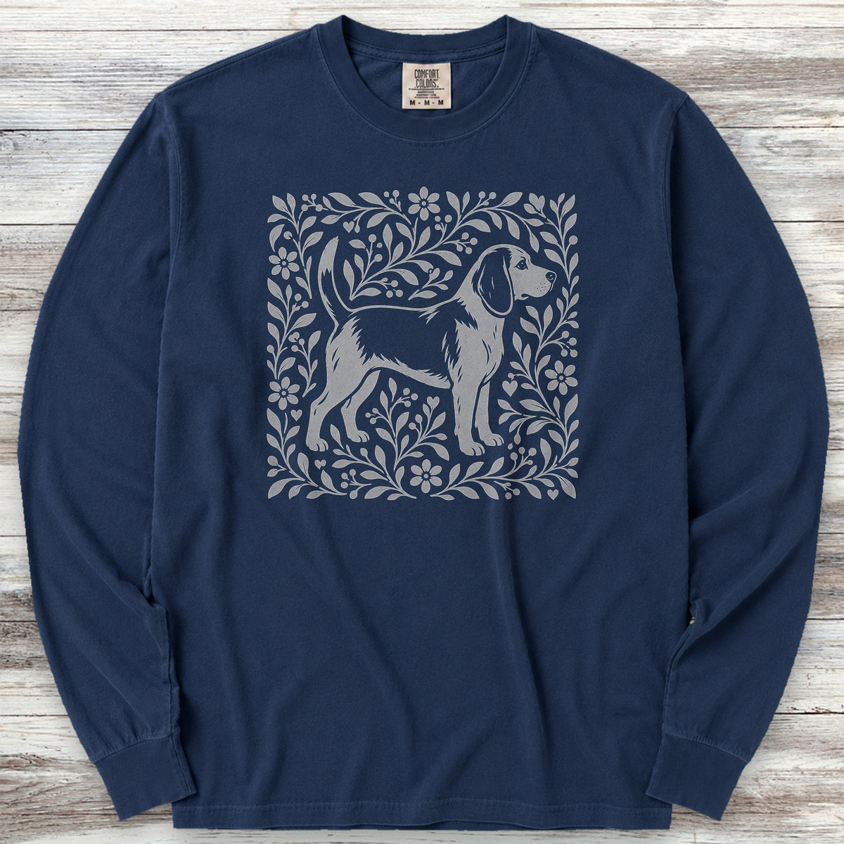 Beagle Linocut Long Sleeve Tee - True Navy