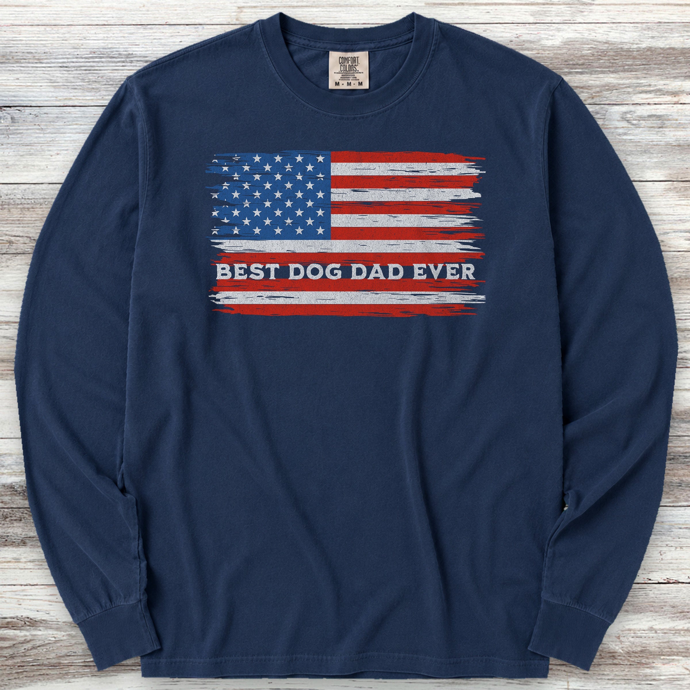 Best Dog Dad Flag Long Sleeve Tee - True Navy