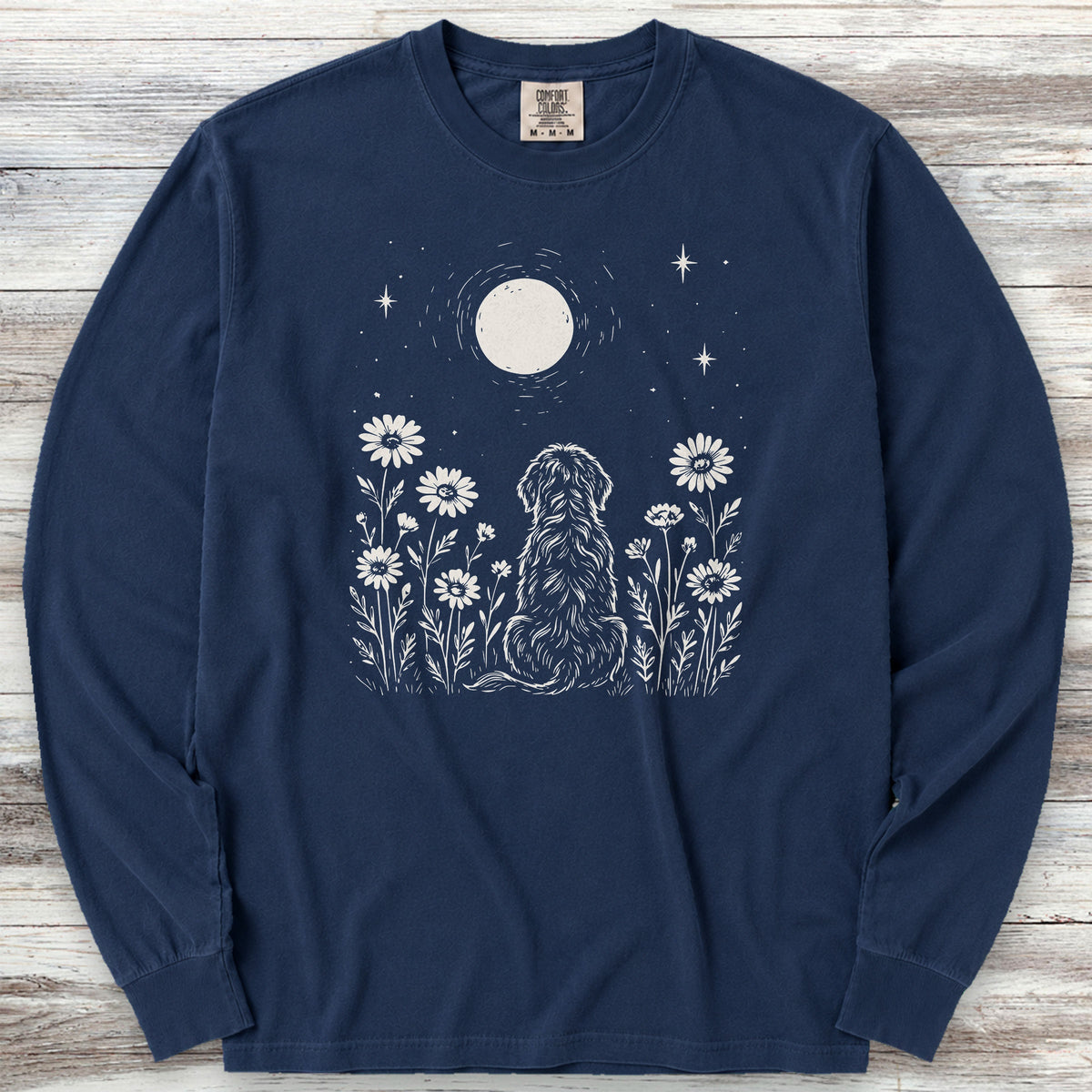 Doodle Moonlight & Wildflowers Long Sleeve Tee - True Navy