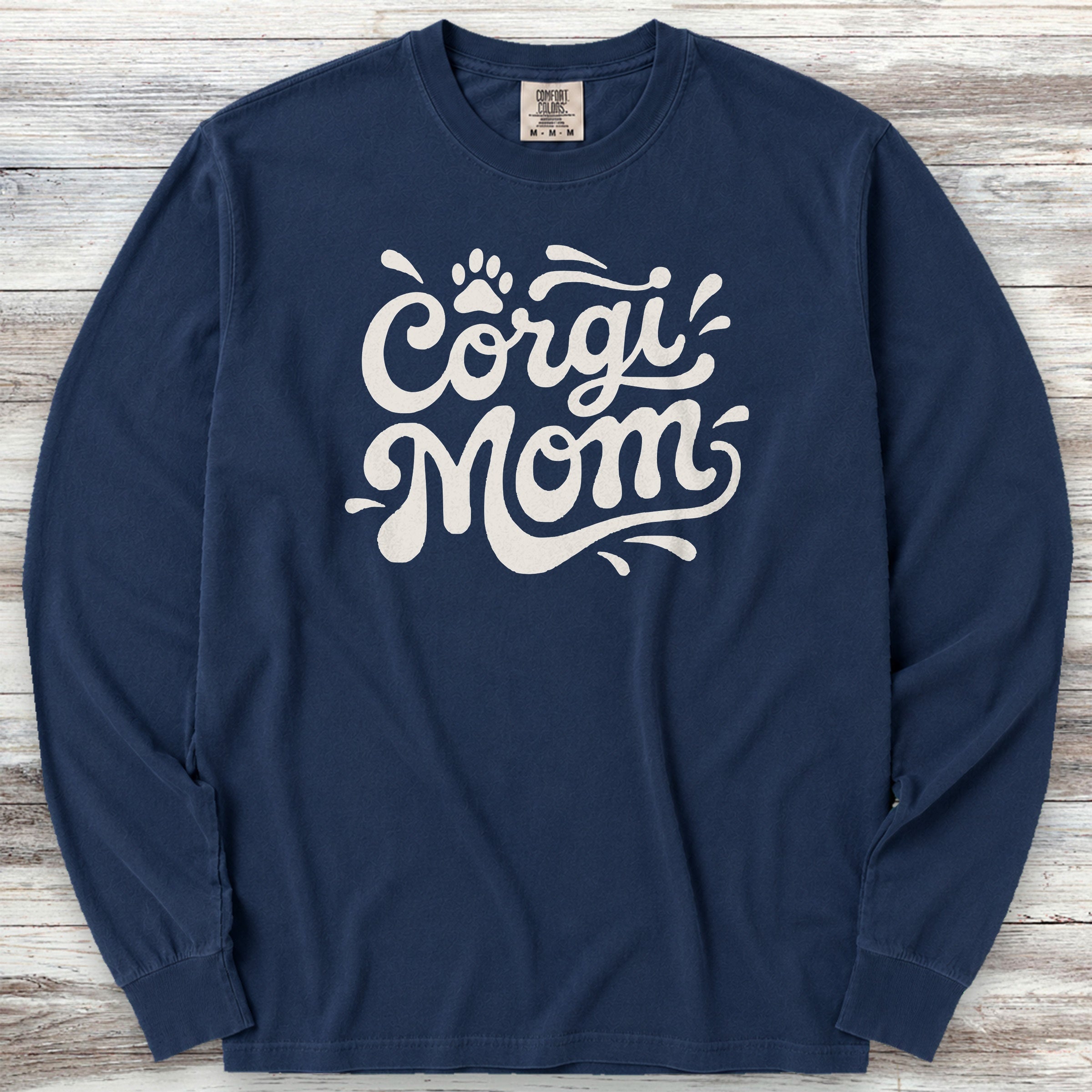 Corgi Groovy Mom Long Sleeve Tee - True Navy