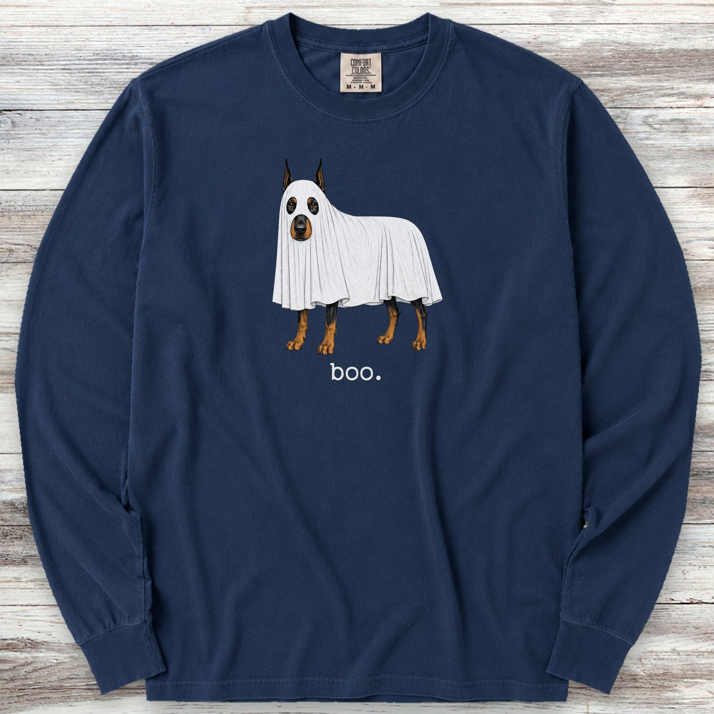 Doberman Pinscher Boo Long Sleeve Tee - True Navy