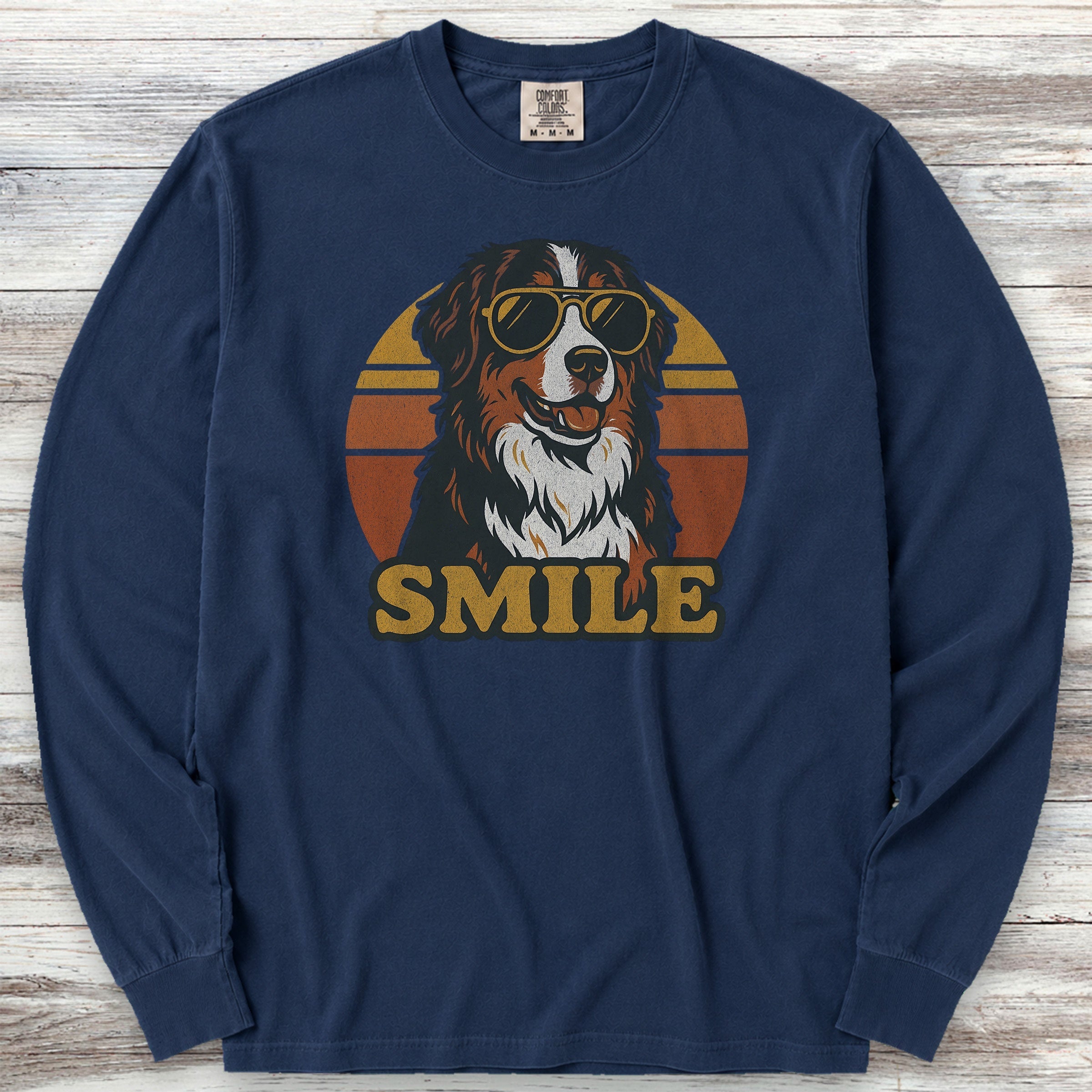 Bernese Mountain Dog Smile Long Sleeve Tee - True Navy
