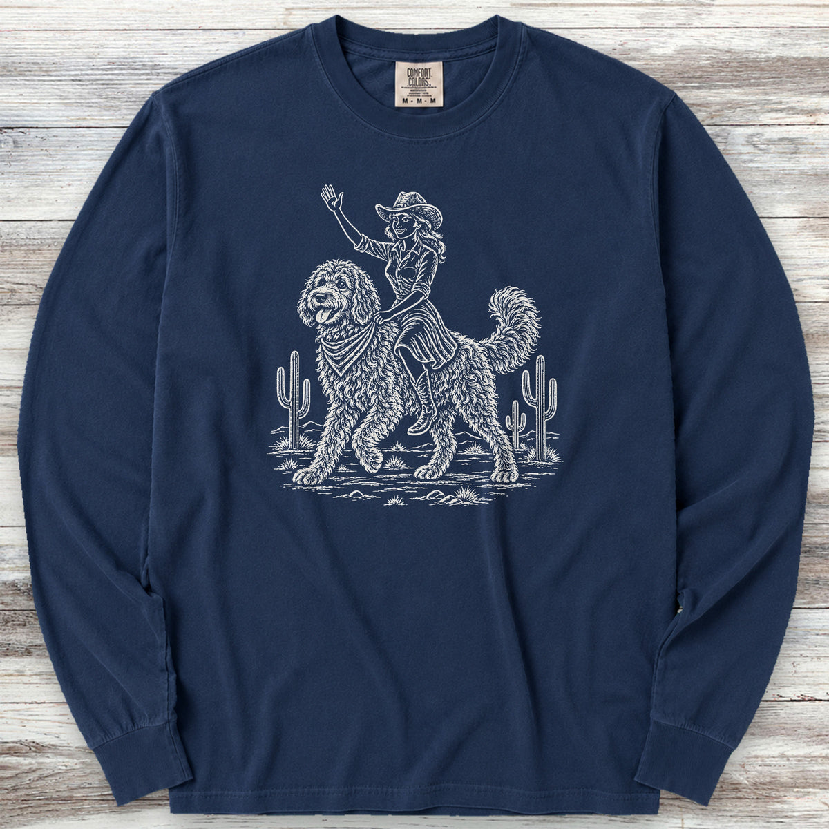 Doodle Cowgirl Long Sleeve Tee - True Navy