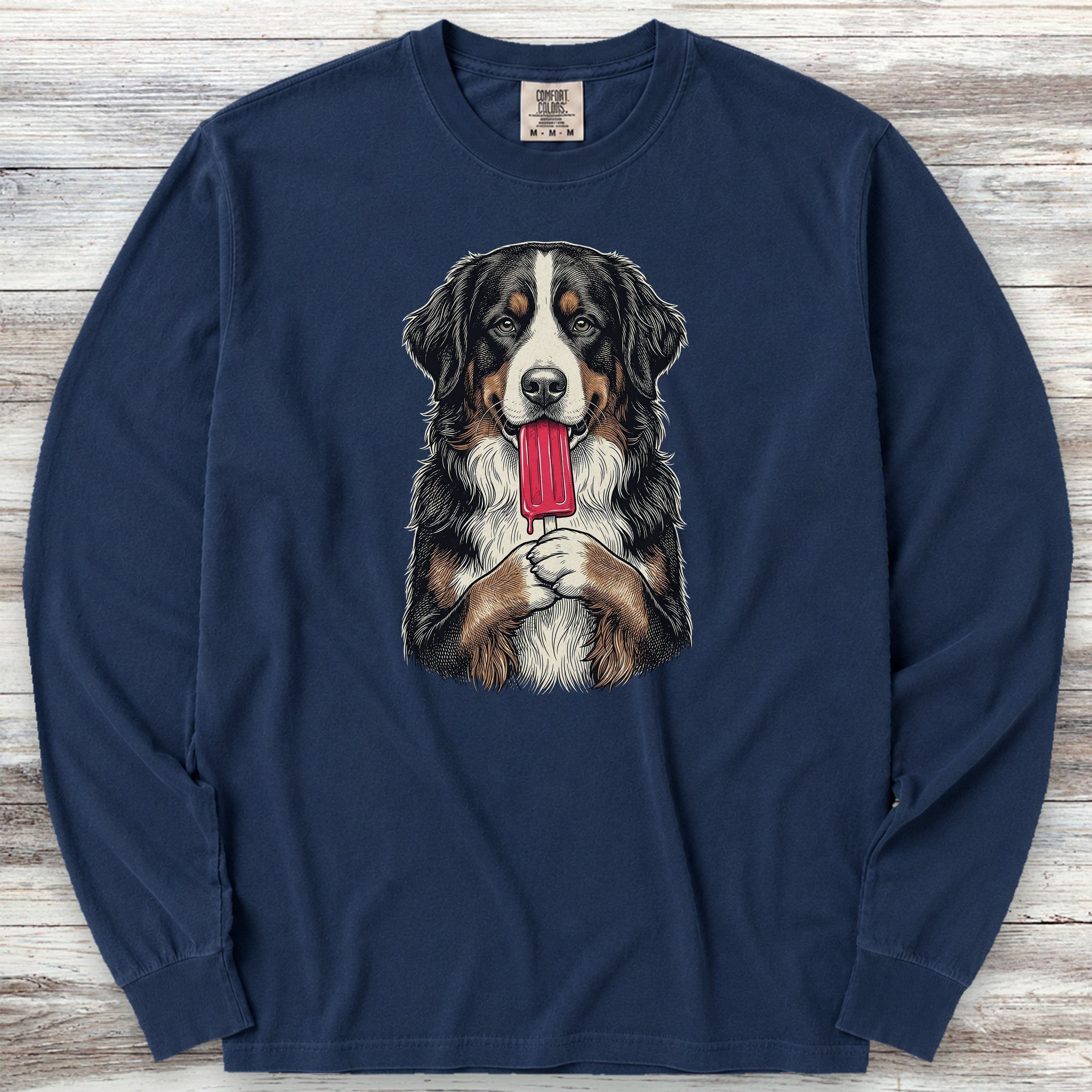 Bernese Mountain Dog Pupsicle Long Sleeve Tee - True Navy
