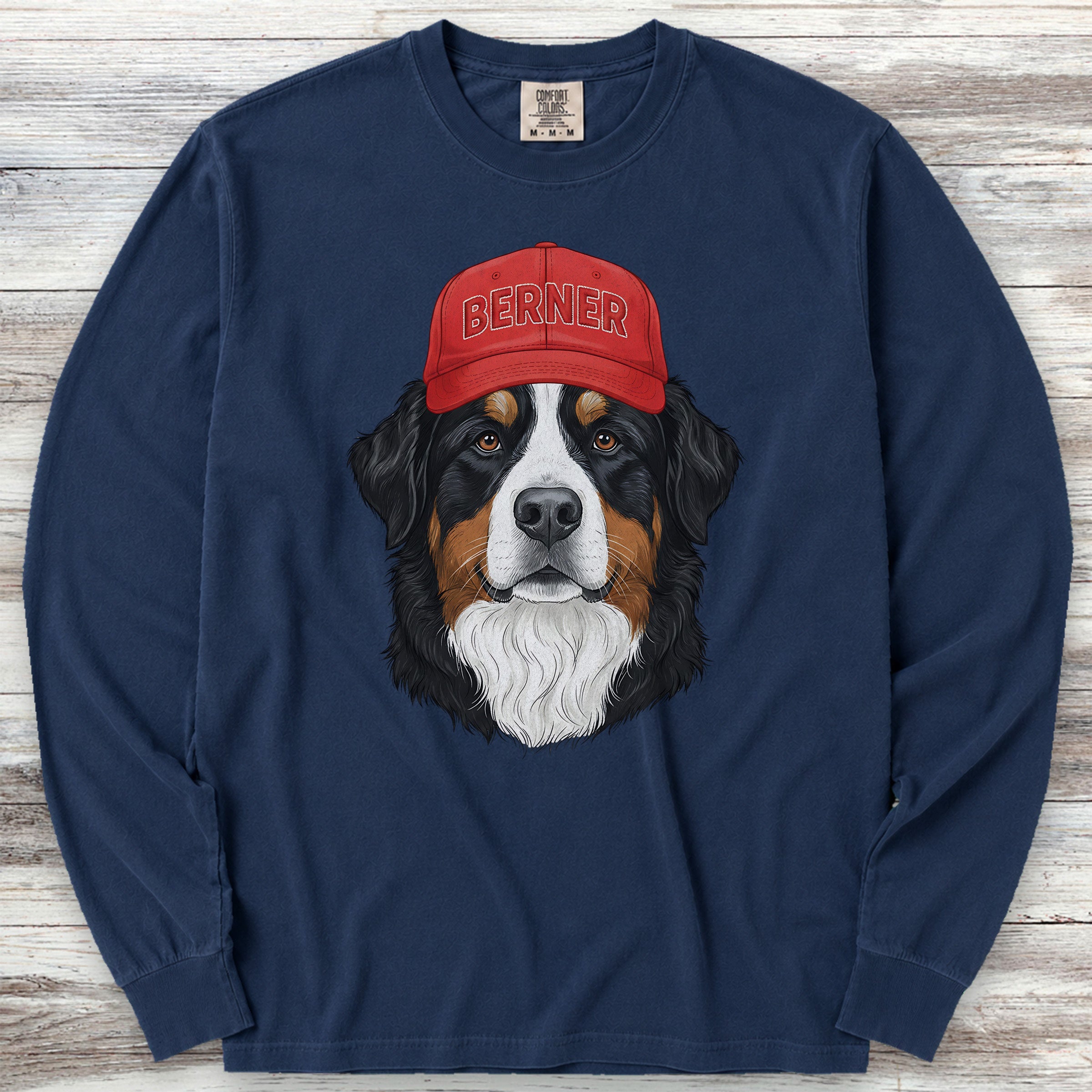 Bernese Mountain Dog Berner Hat Long Sleeve Tee - True Navy